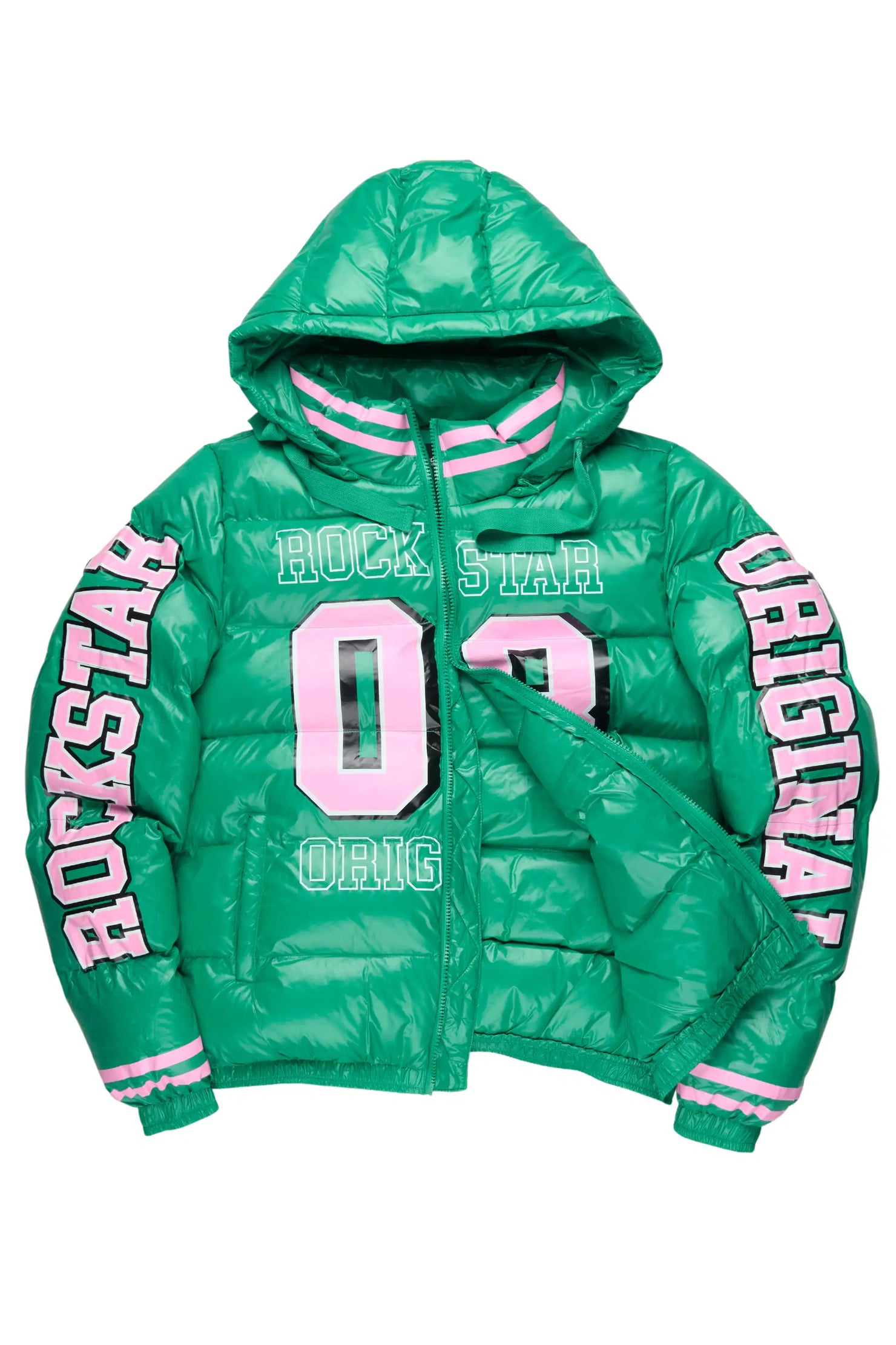 Kymberly Green/Pink Varsity Puffer Jacket