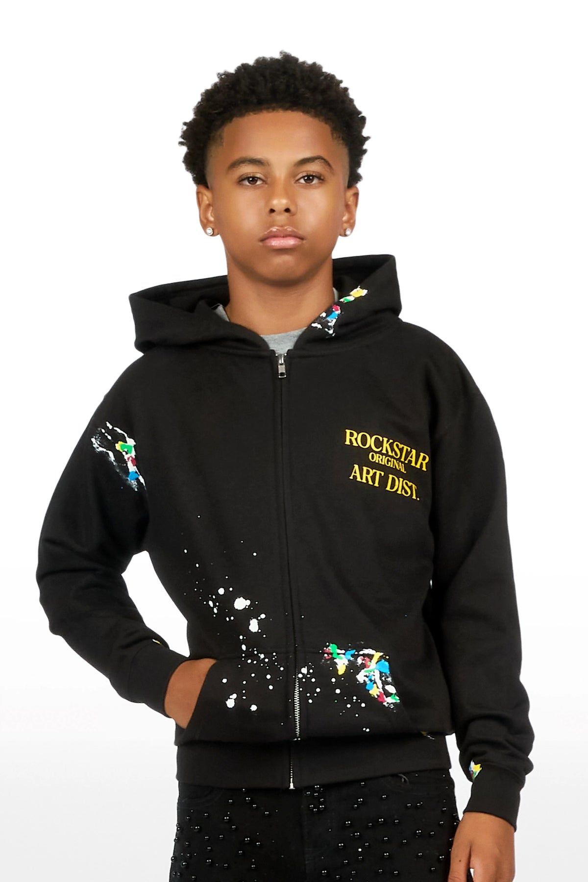 Boys Art Dist Black Graphic Zip Up Hoodie