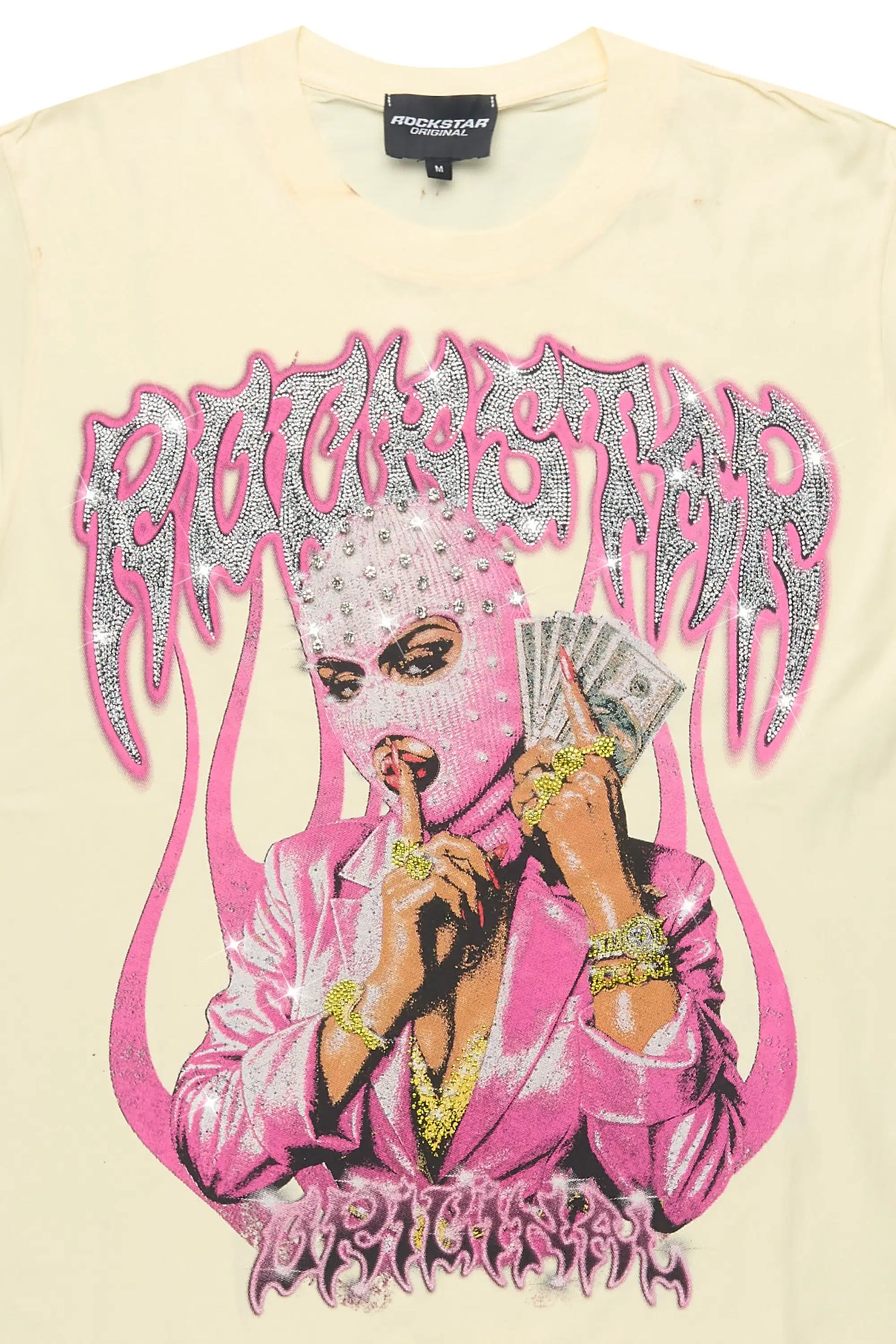 Kookie Beige Rhinestone Short Sleeve Tee Shirt