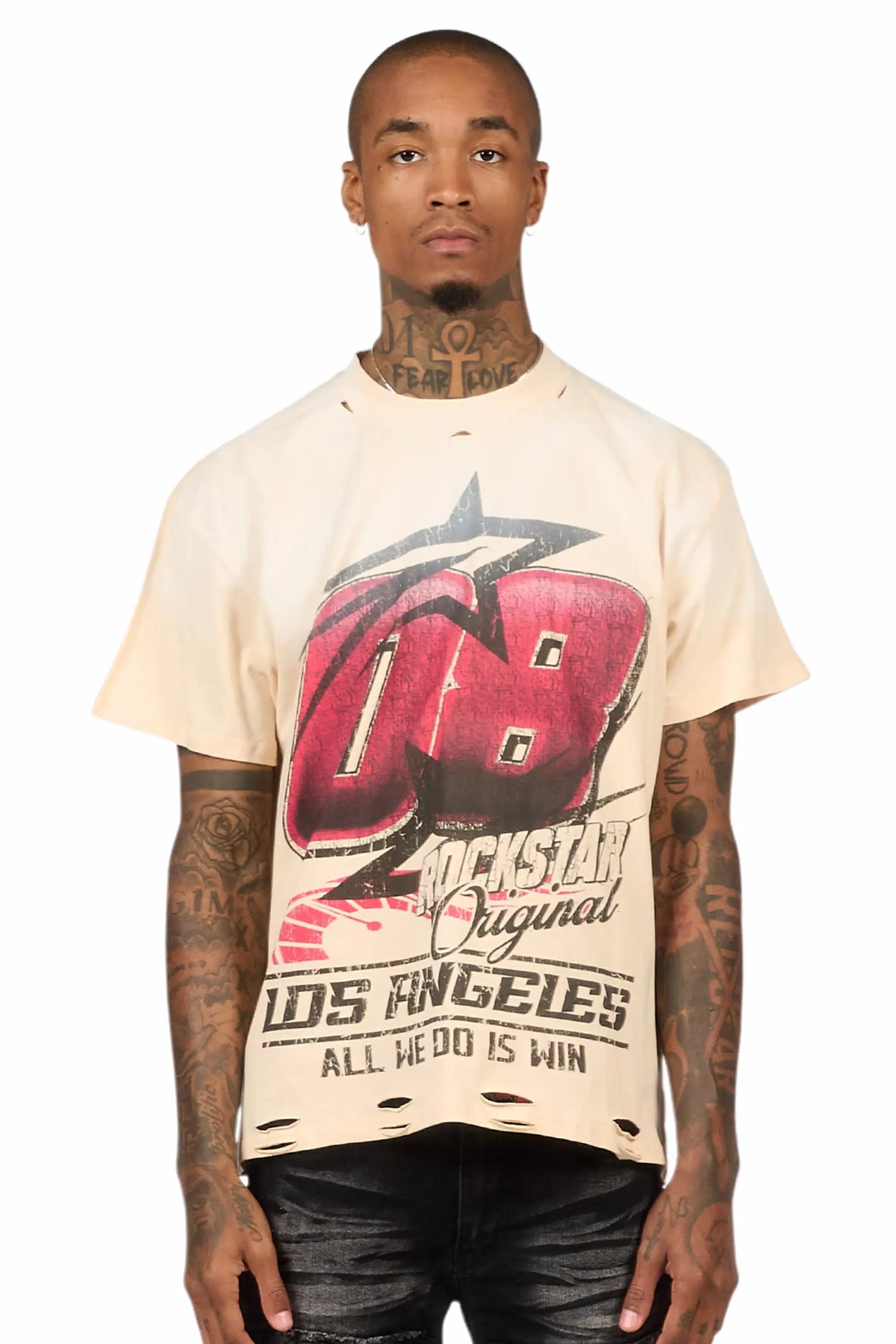 Kastell Sand Oversized Distressed Graphic T-Shirt