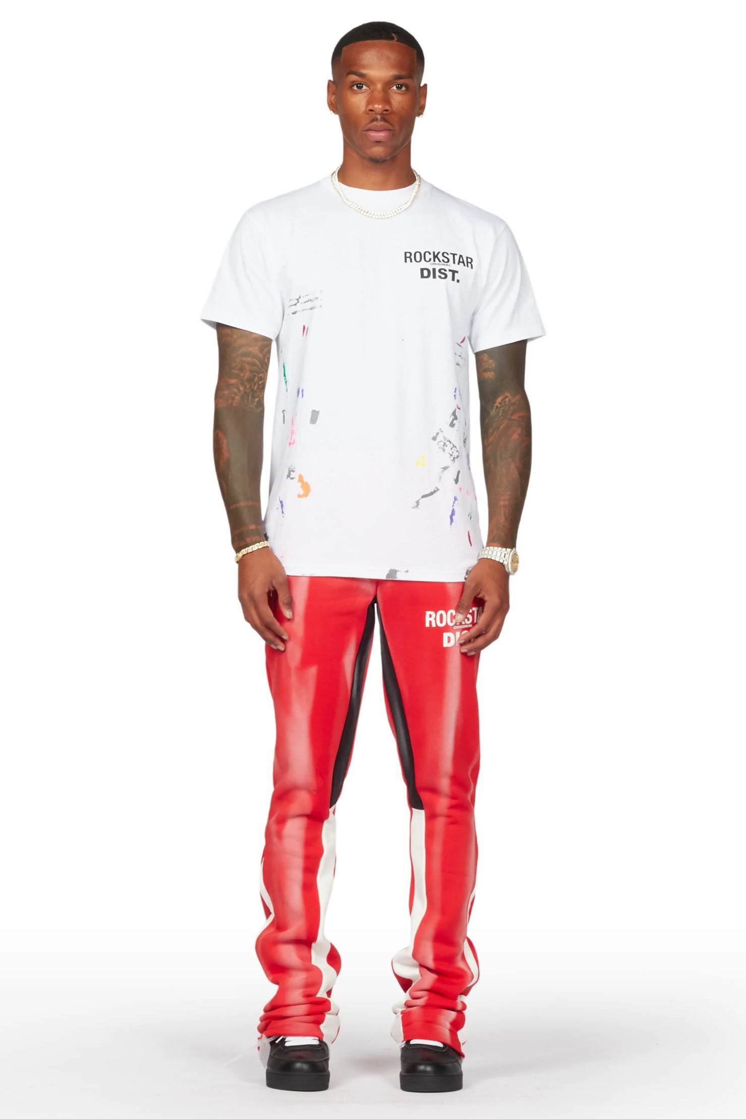 Firoz Red Graphic Stacked Flare Pant