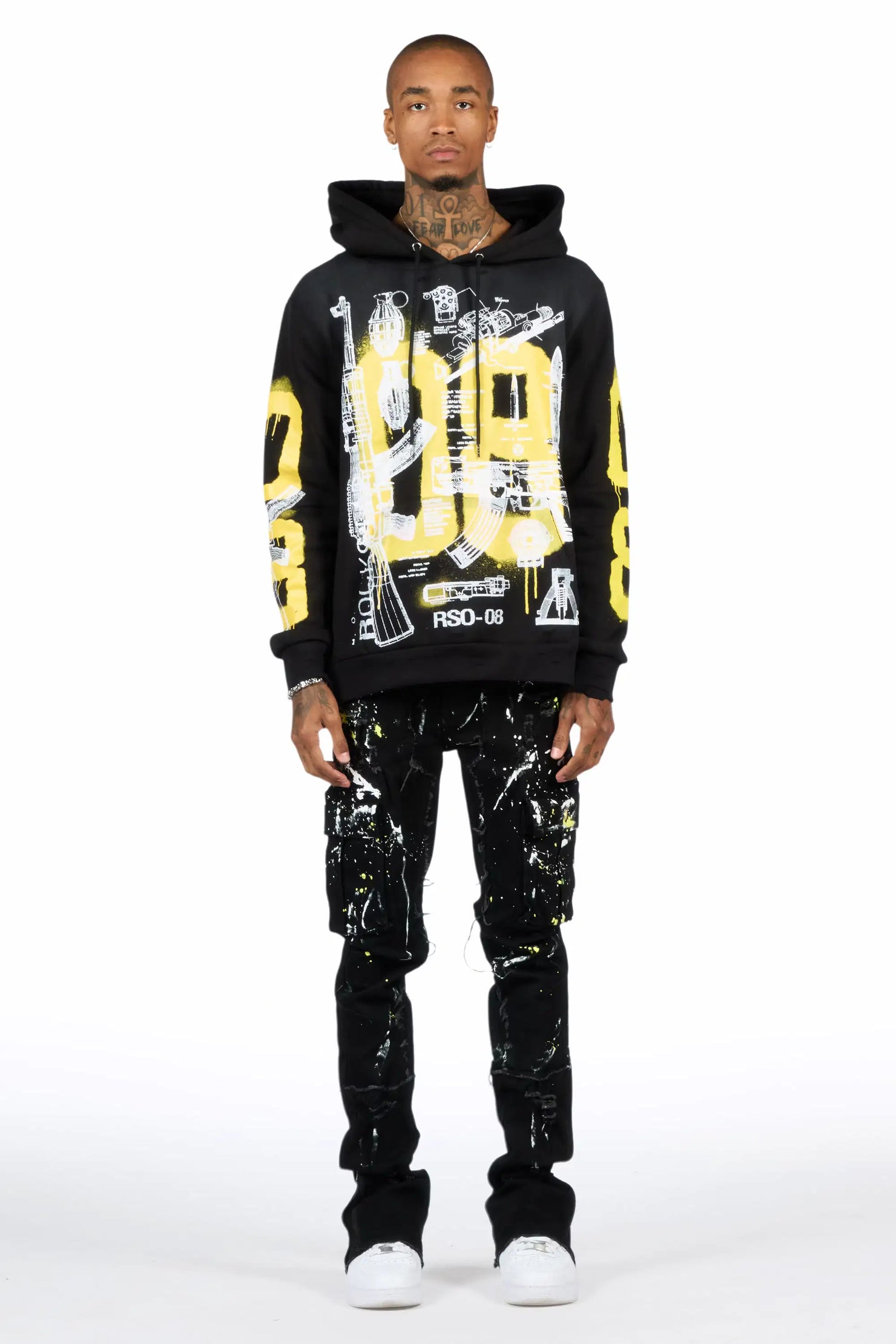 Nesta Black/Black Hoodie/Stacked Flare Jean Set