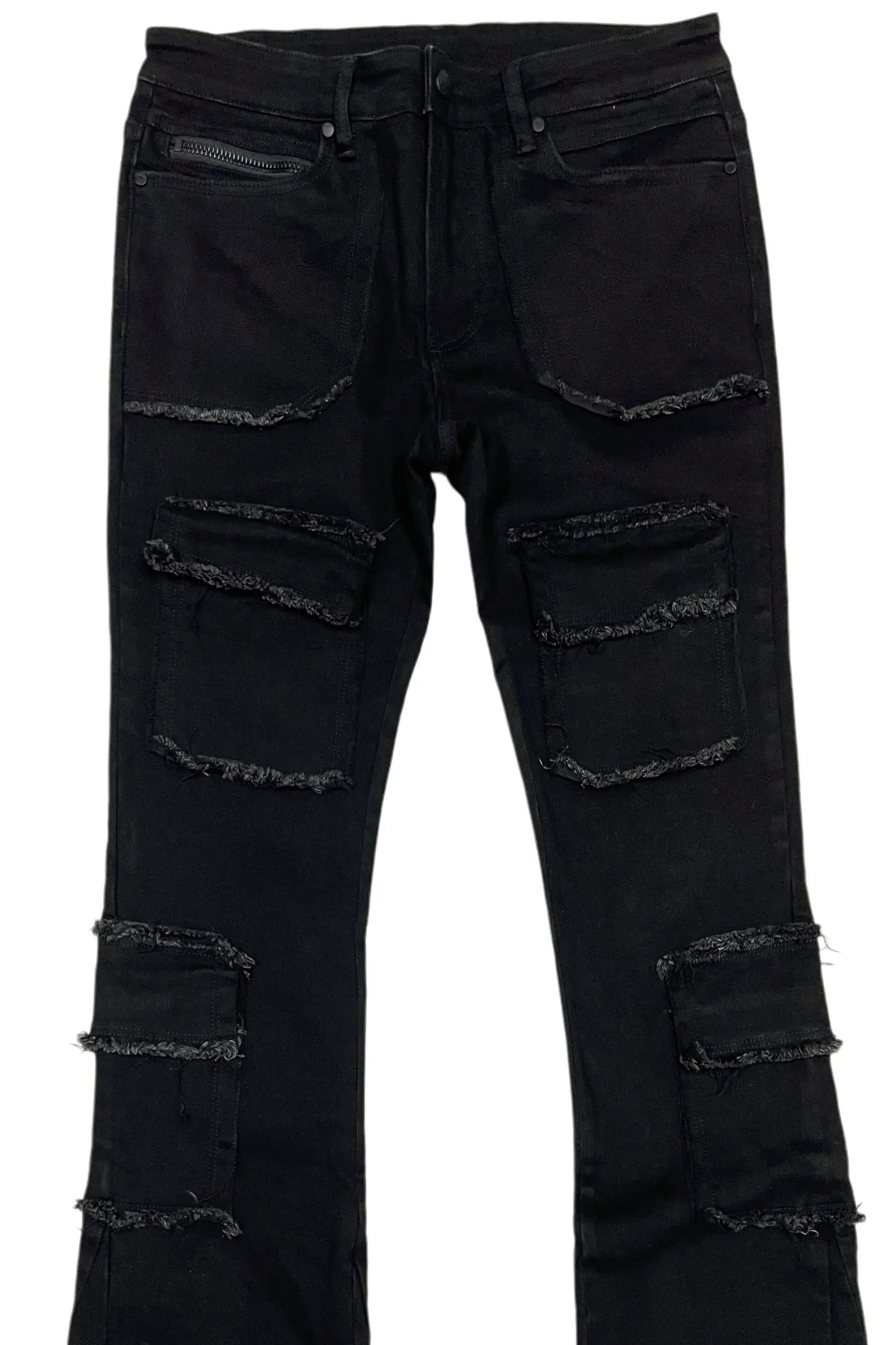 Tyrell Black Stacked Flare Cargo Jean