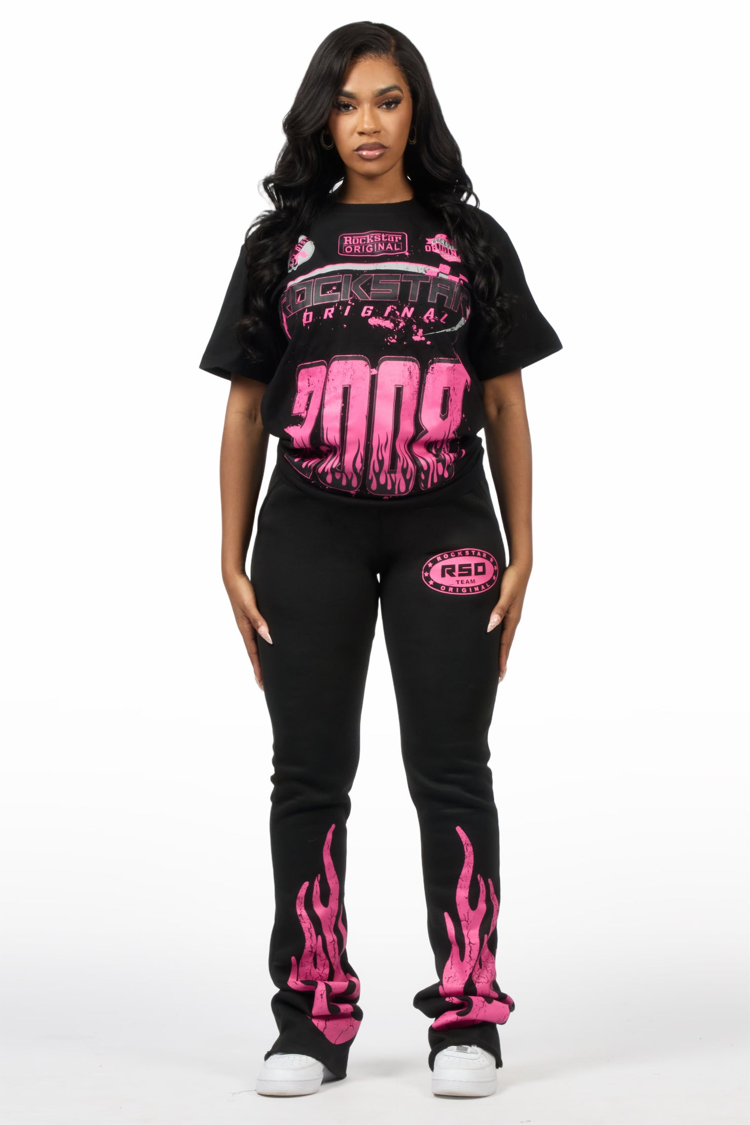 Esha Black/Pink T-Shirt Trackset