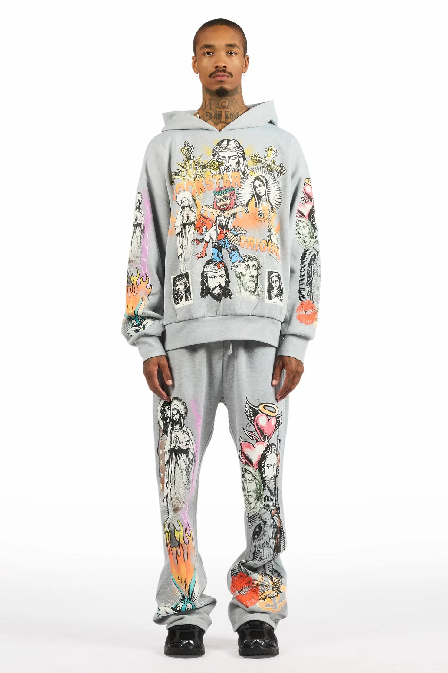 Diyos Heather Grey Hoodie/Baggy Pant Track Set