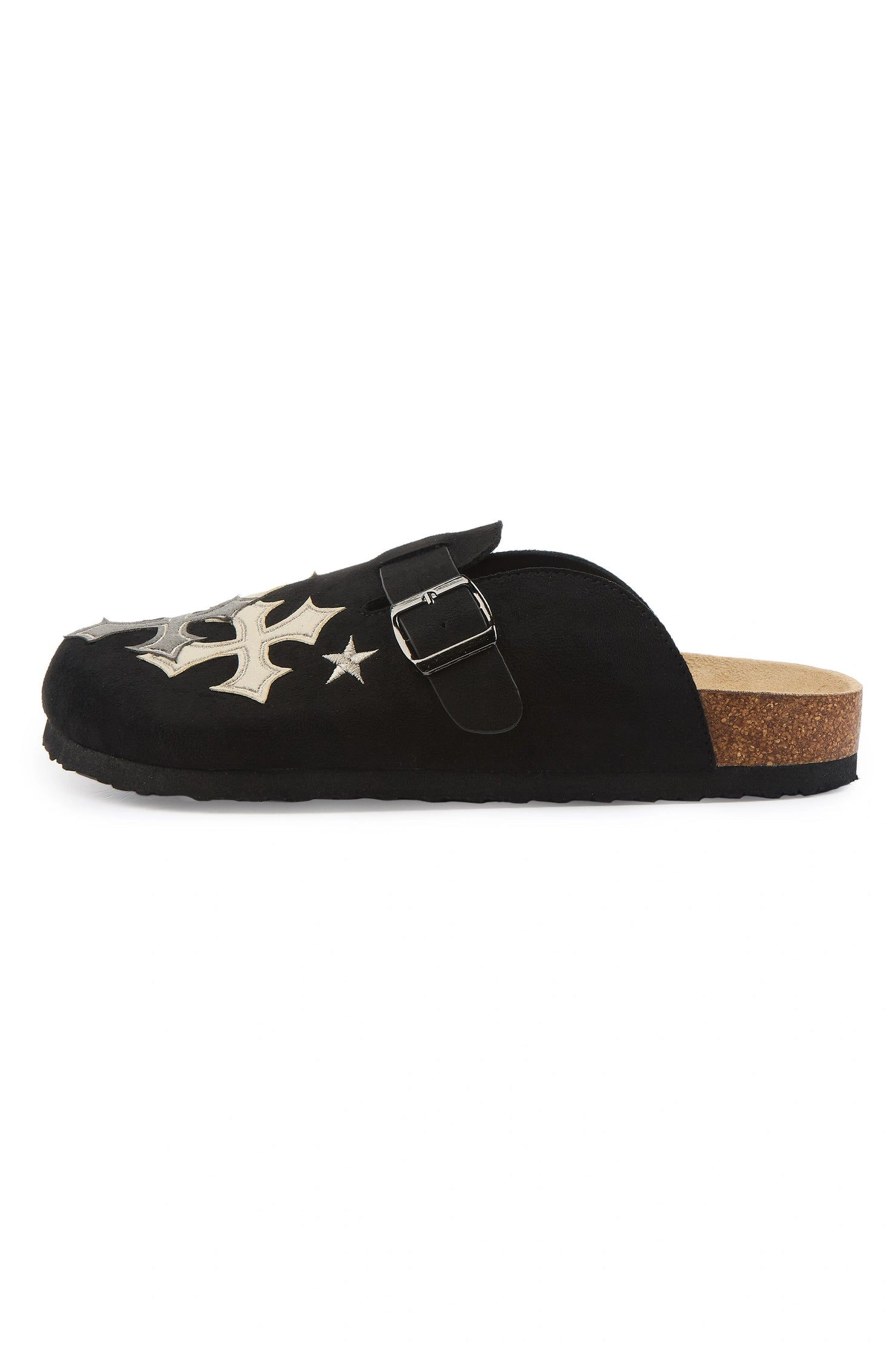 Mens Teo Black Felt Patch Mule