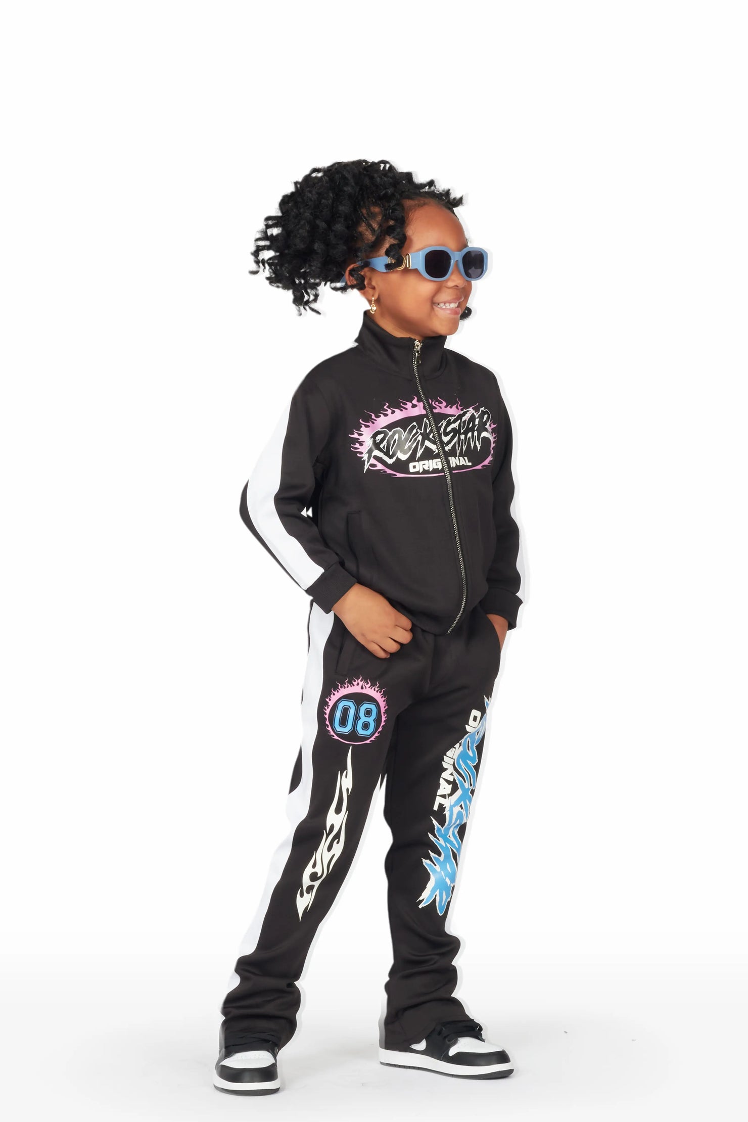 Girls Dravee Black Tricot Stacked Flare Track Set