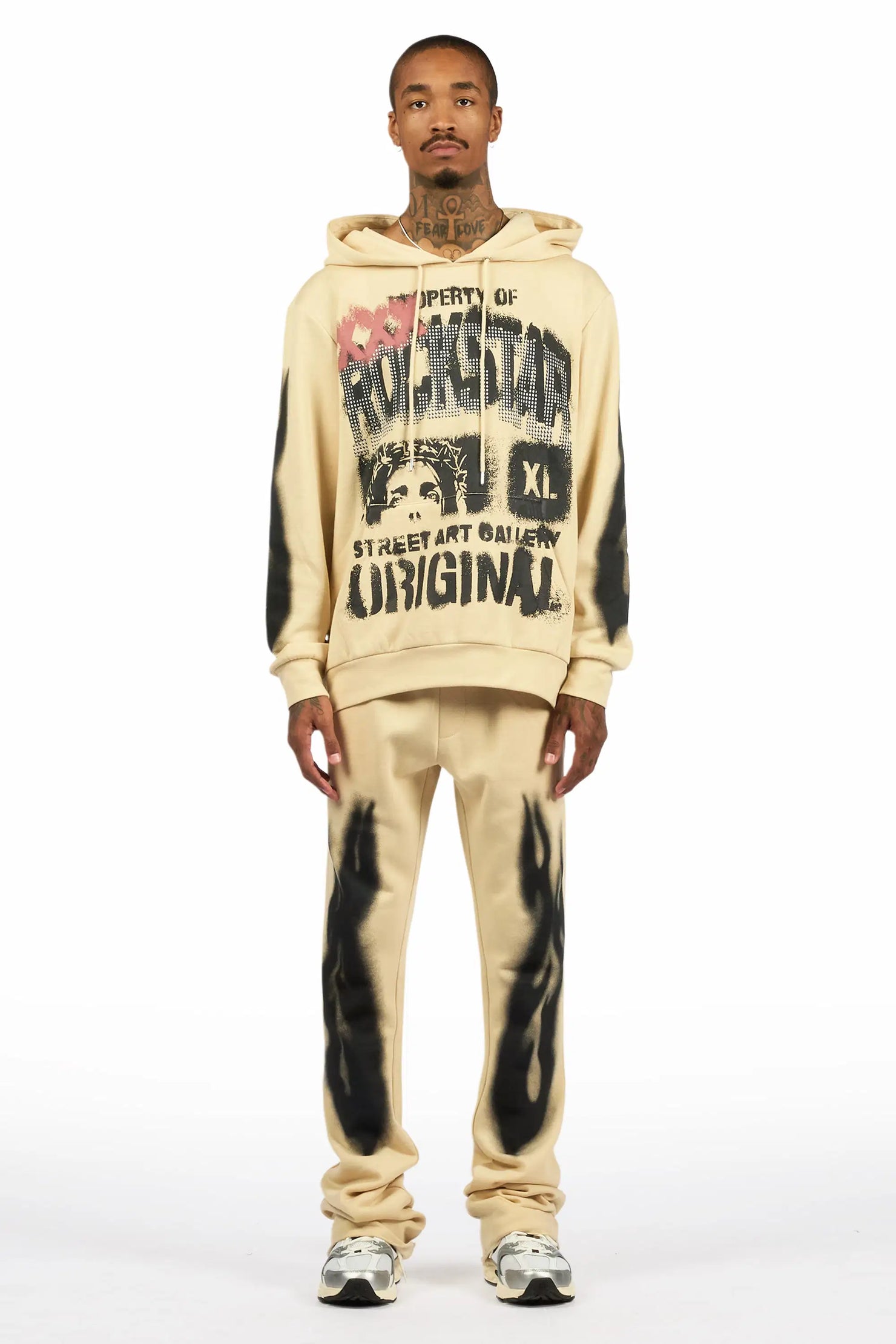 Kyo Beige Hoodie Stacked Track Set