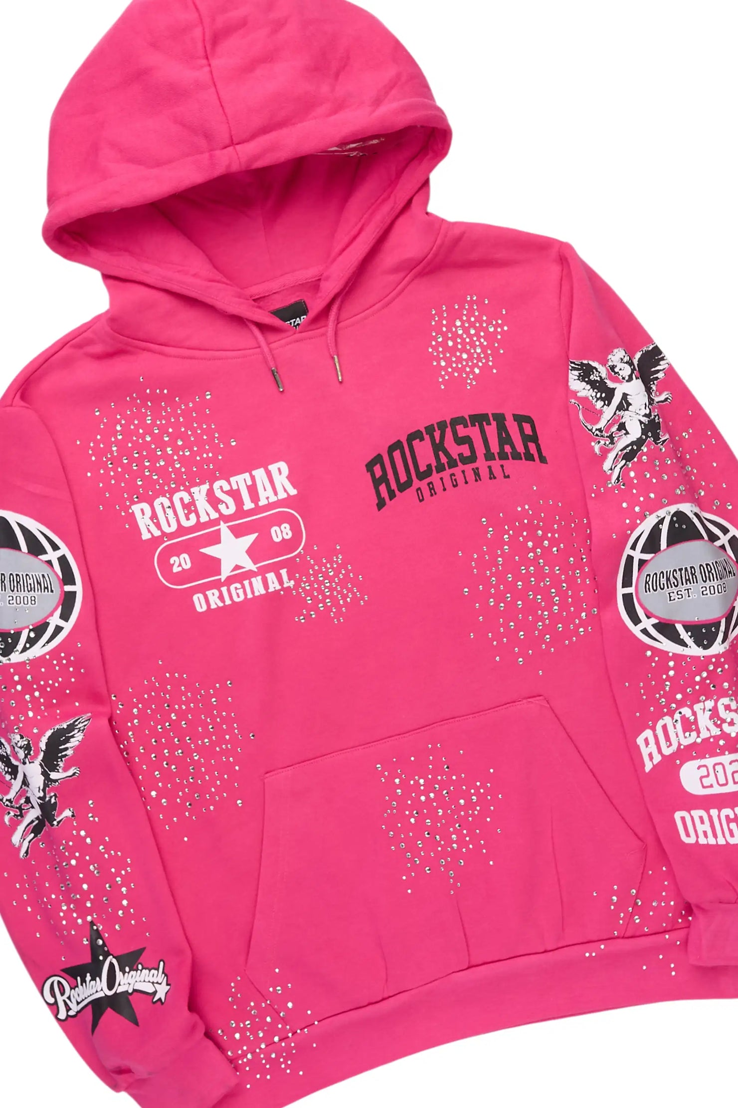 Gutta 2.0 Fuchsia Rhinestone Hoodie/Stacked Flare Track Set