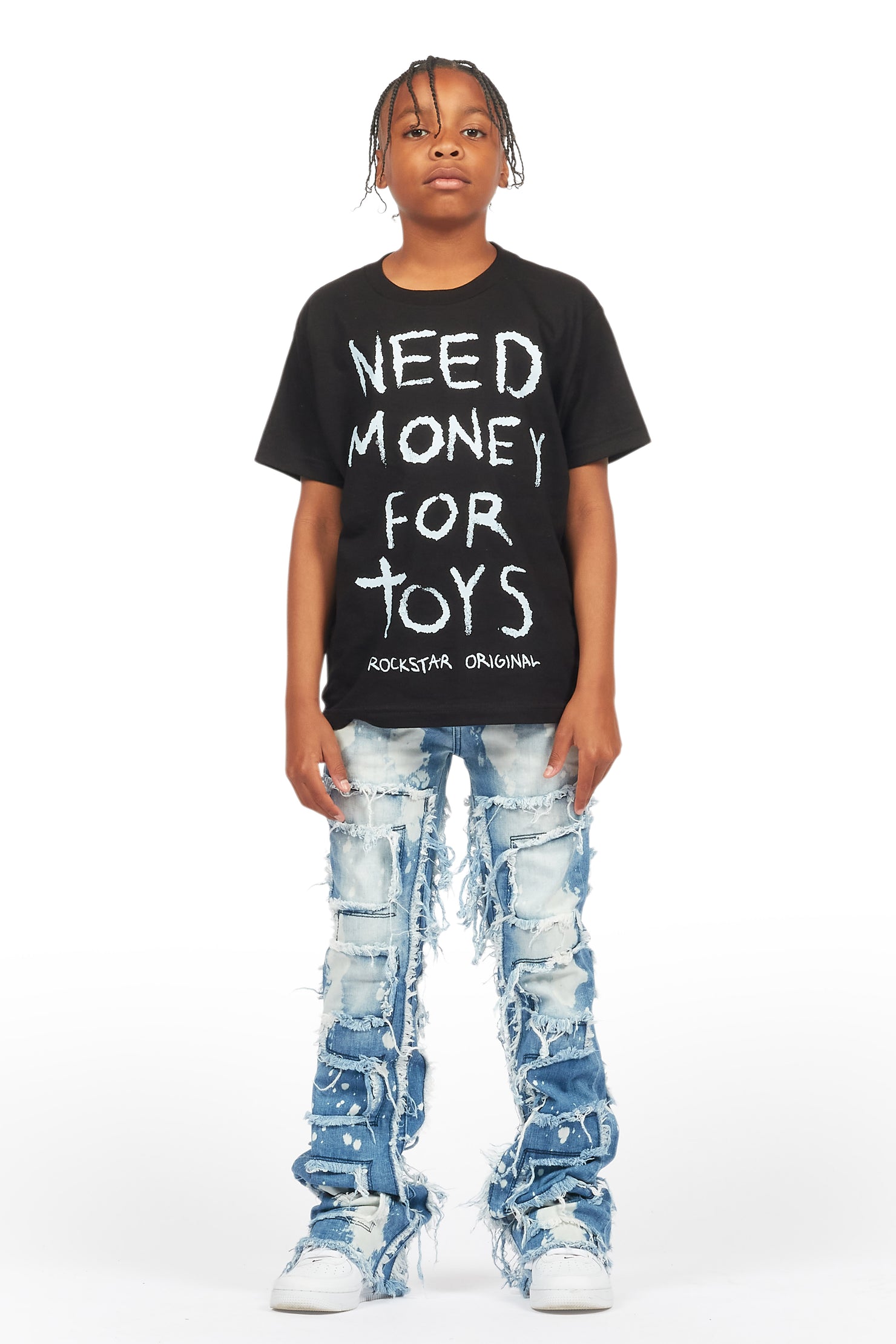 Boys Laban Light Blue Bleach Slim Stacked Flare Jean