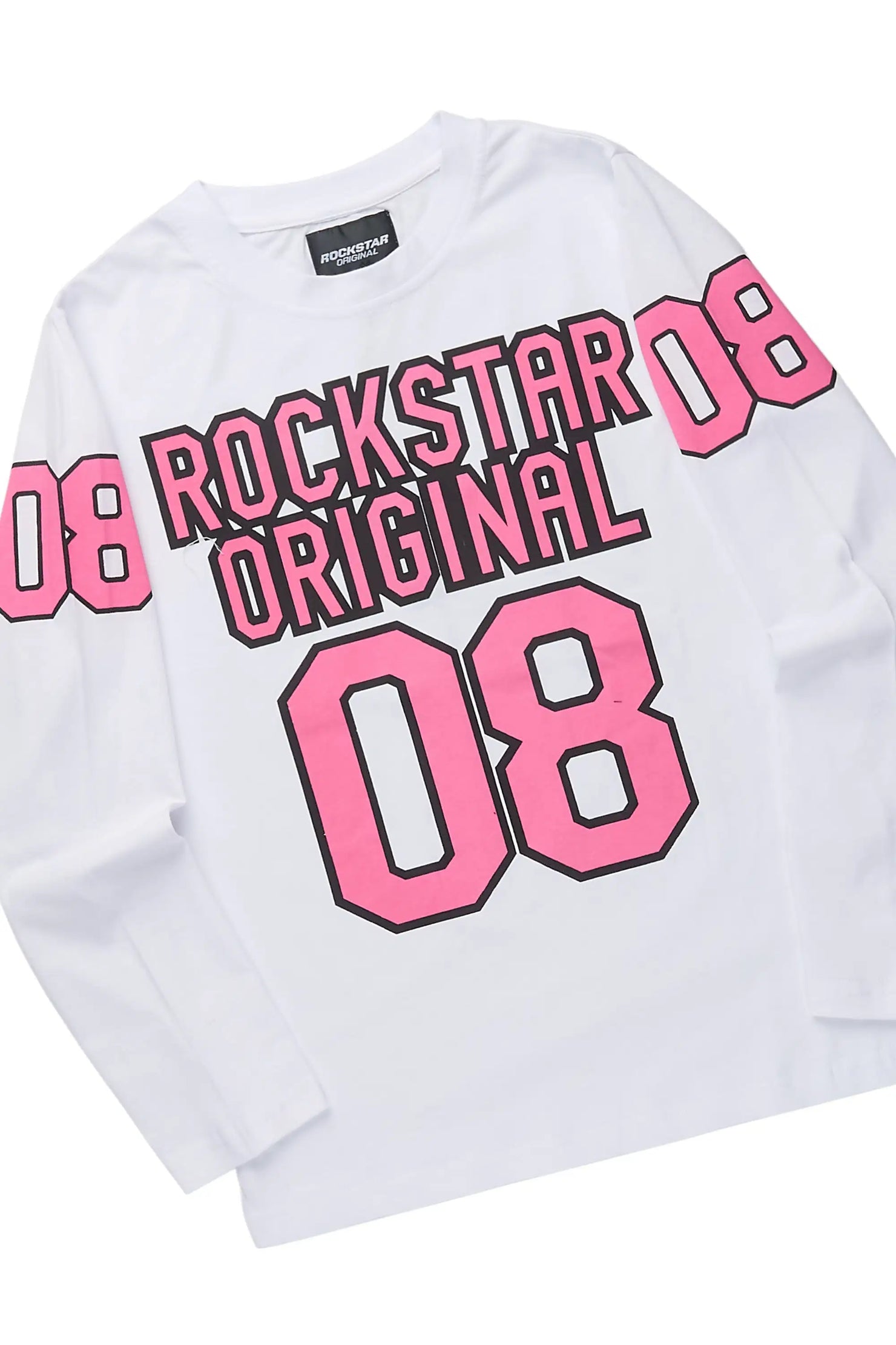 Girls Gaiea White/Pink Long Sleeve Tee Stacked Track Set