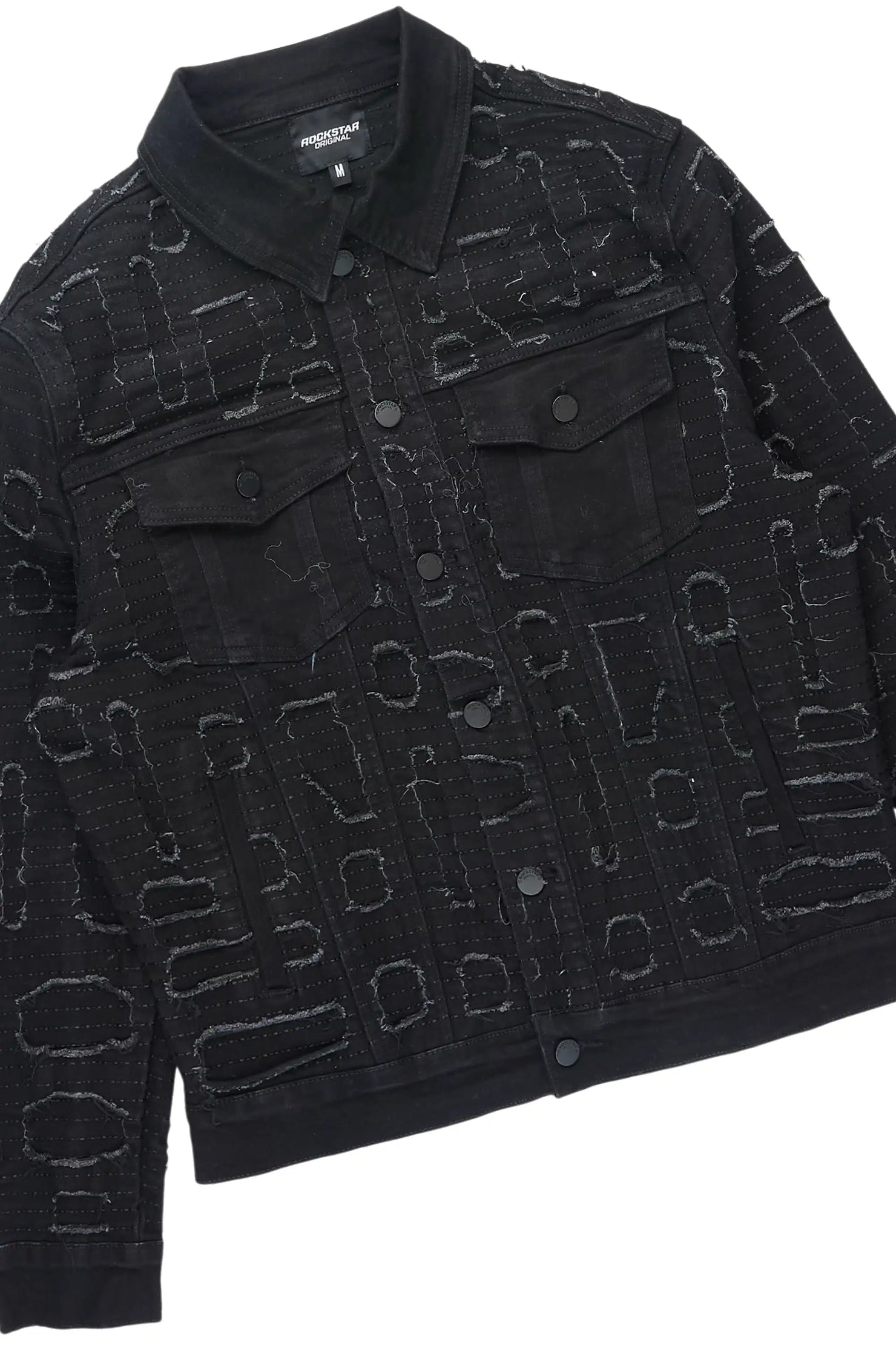 Gribo Black Denim Jacket/Stacked Flare Jean Set