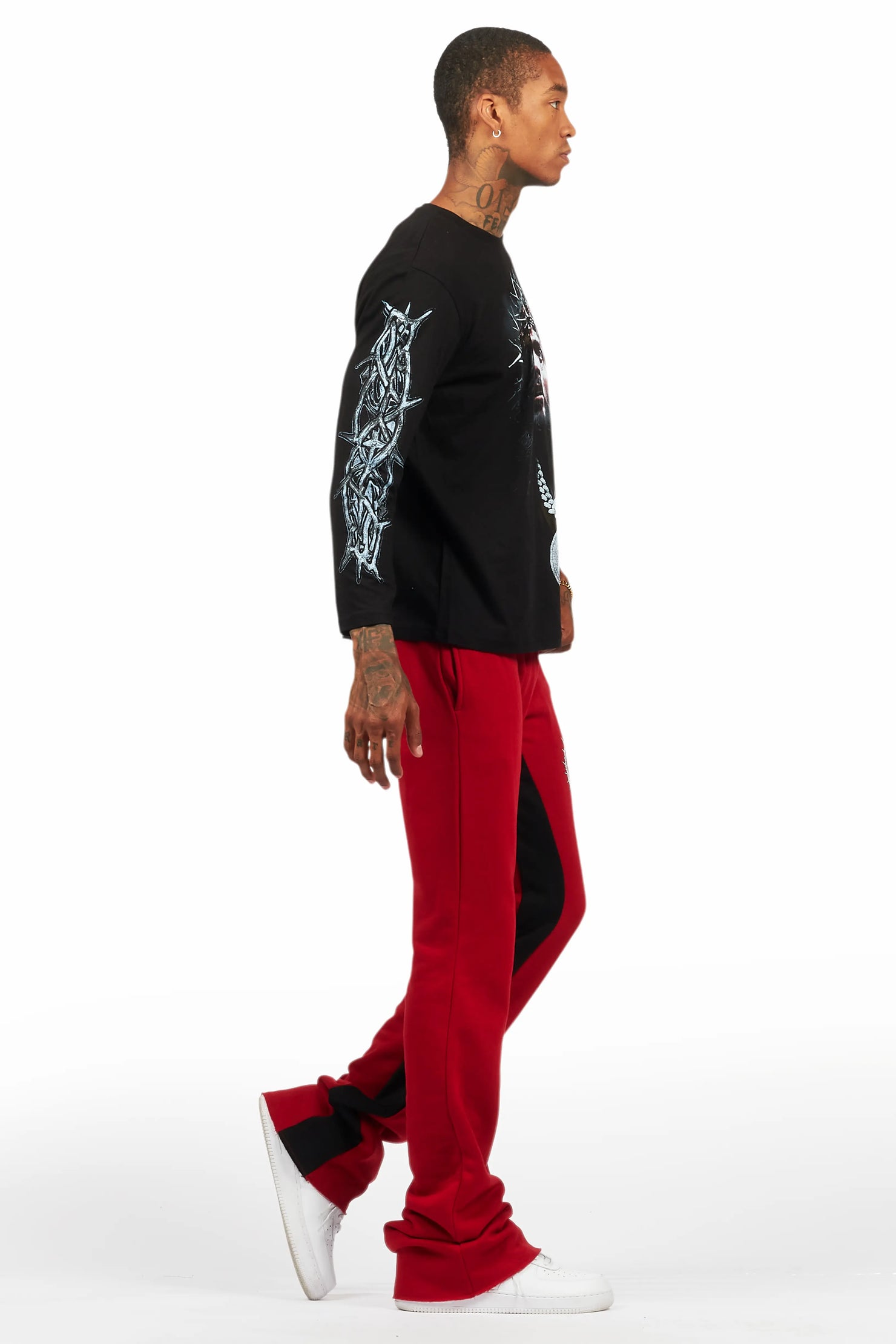 Amina Black/Burgundy Long Sleeve T-Shirt/Baggy Pant Set