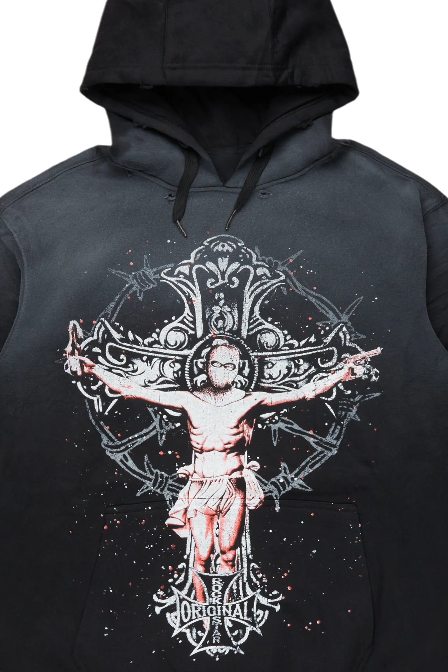 Ojas Black Graphic Distressed Hoodie