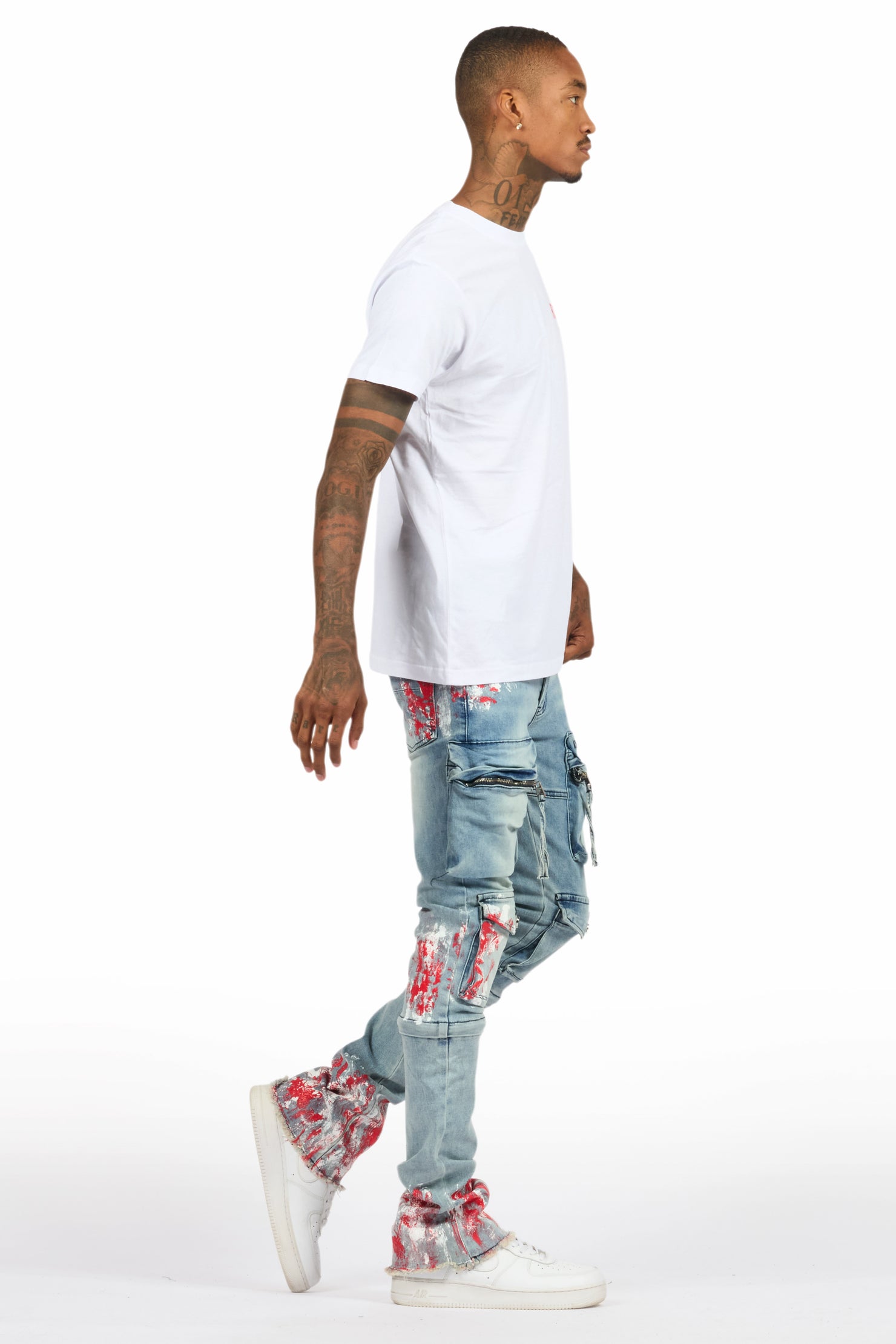 Sley White/Red T-Shirt/Stacked Flare Jean Set