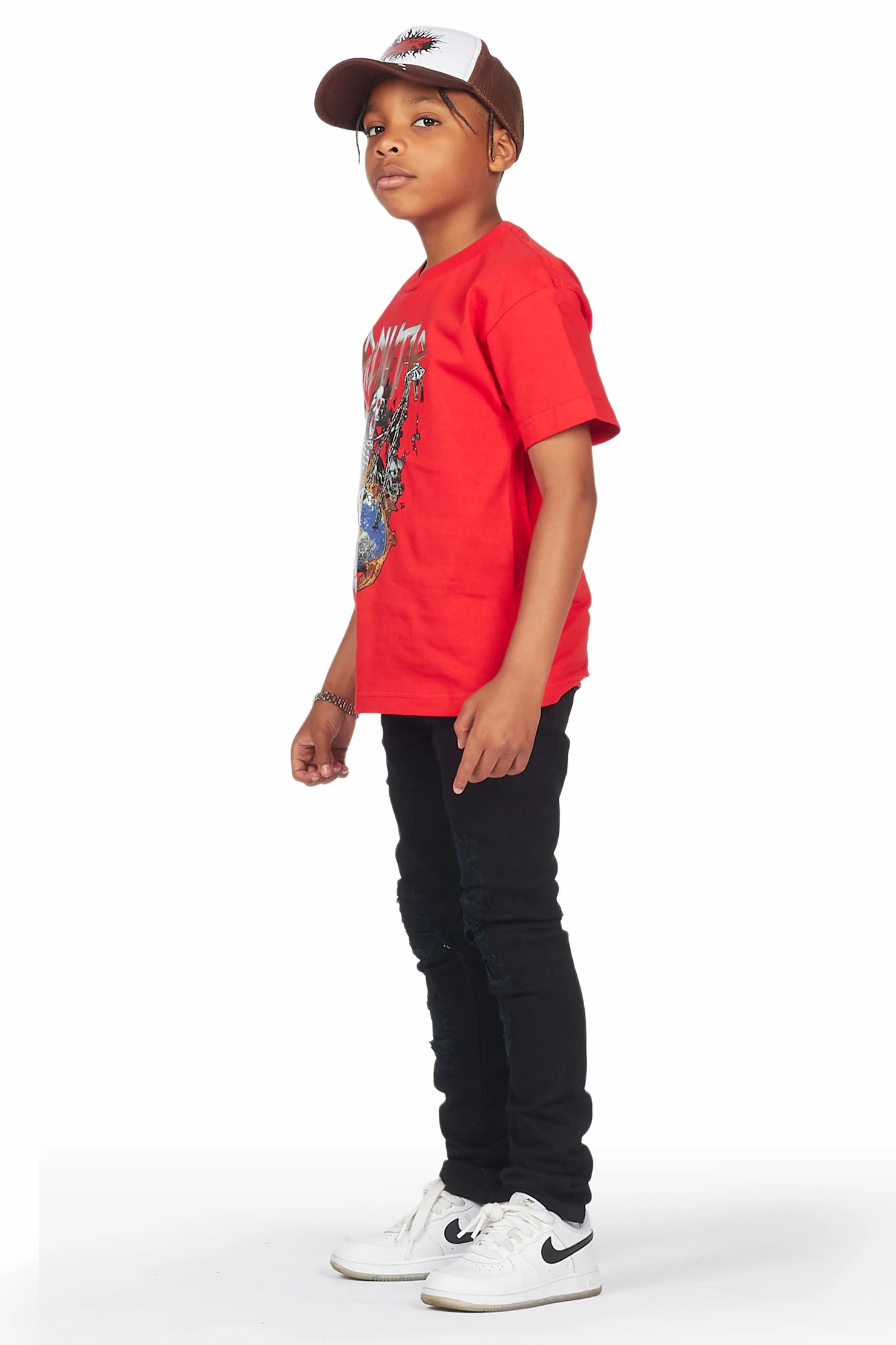 Boys Cachi Red/Black T-Shirt/Skinny Jean Set