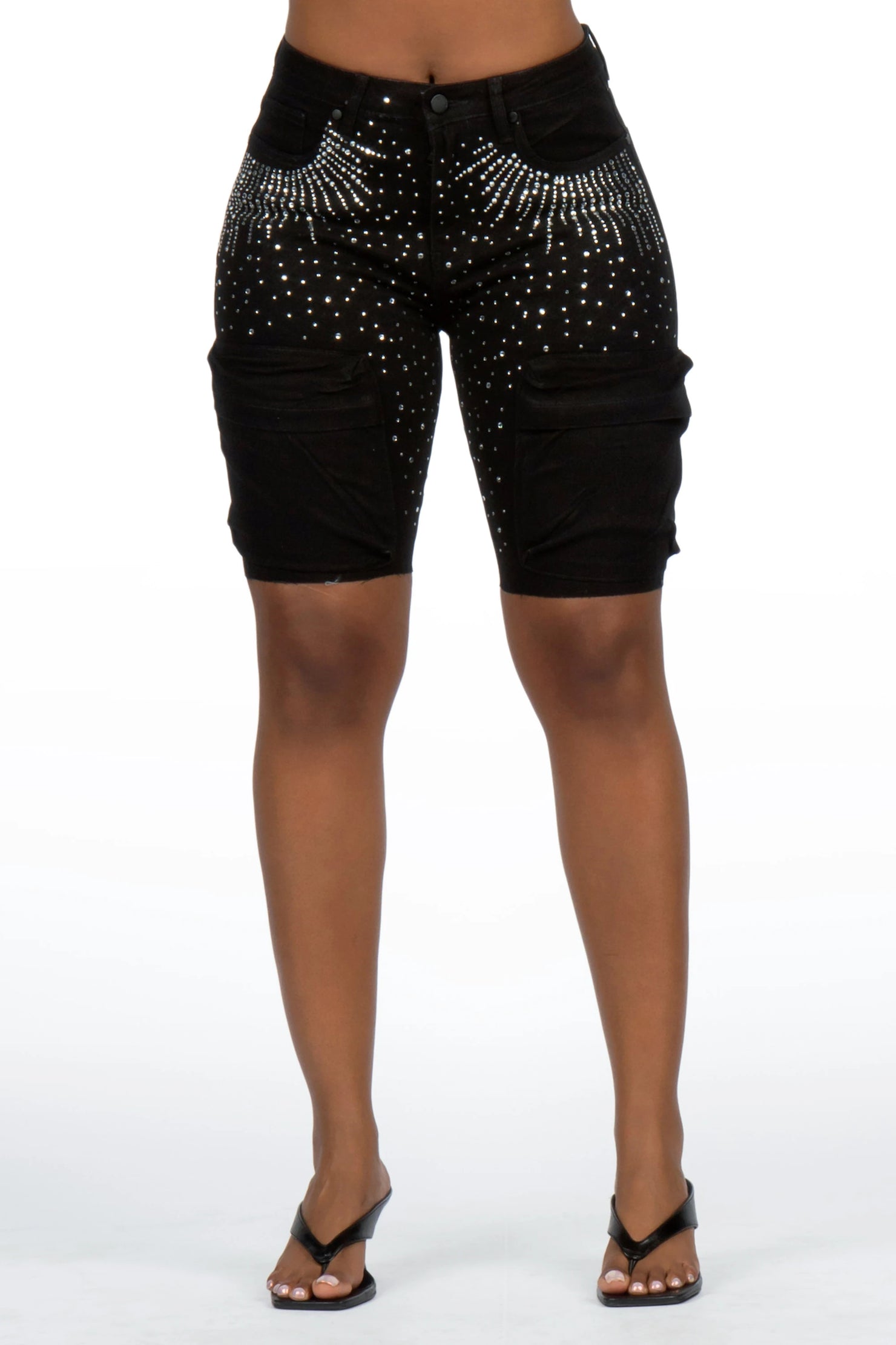 Noddia Black Rhinestone Bermuda Short