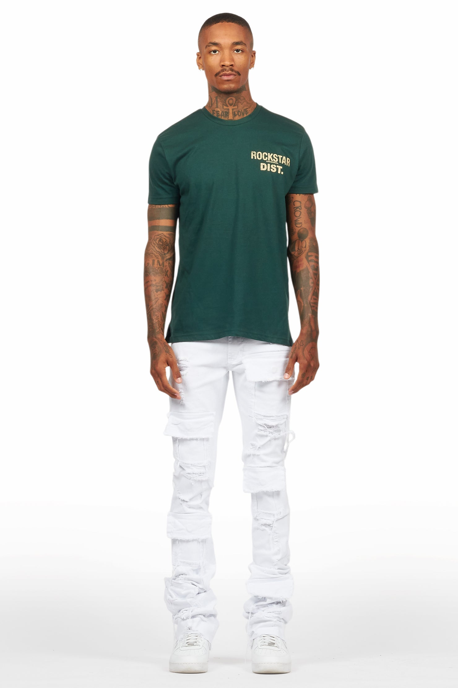 Pooja White Super Stacked Flare Jean