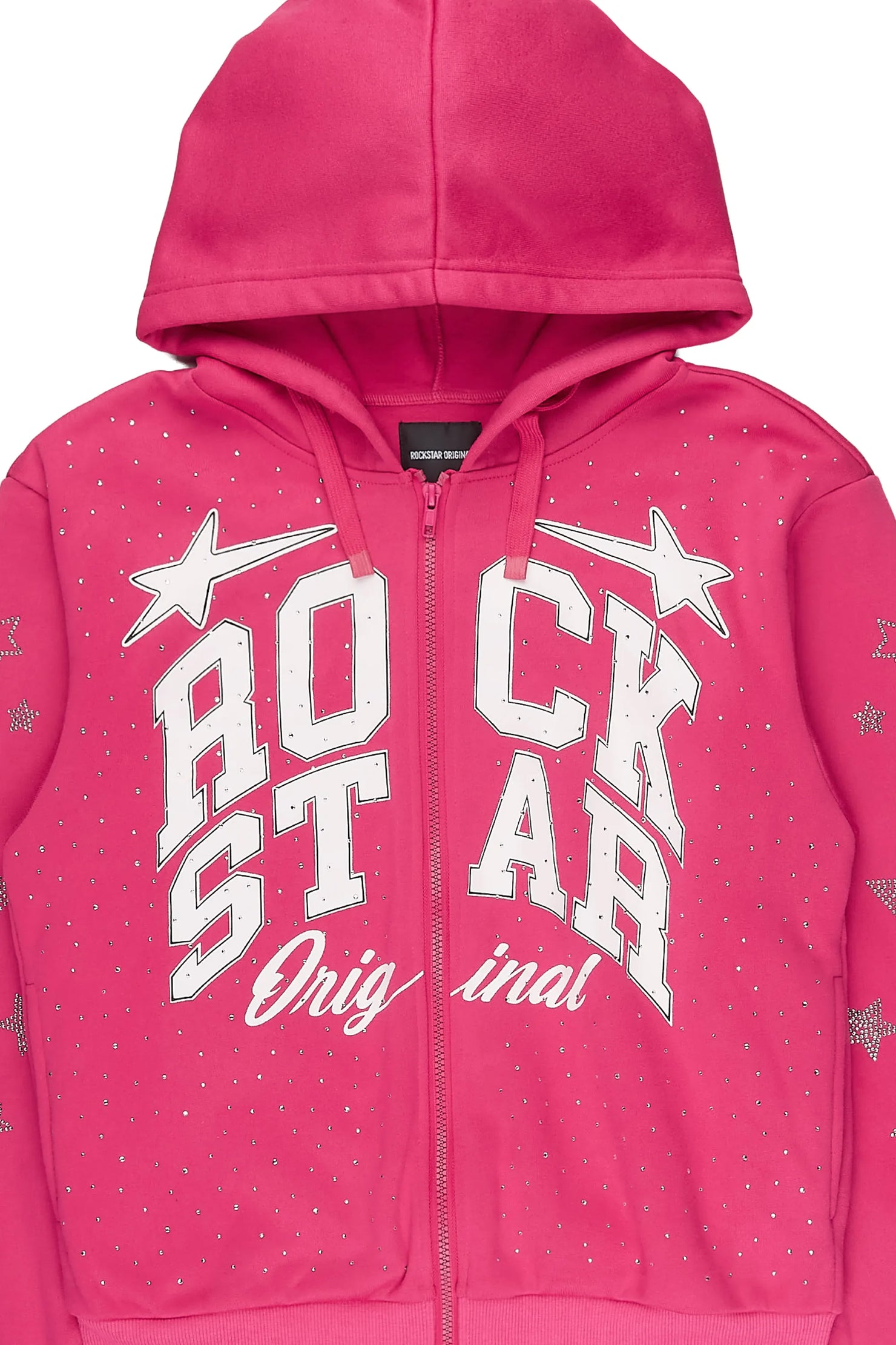 Flaveya Pink Rhinestone Zip Up Hoodie