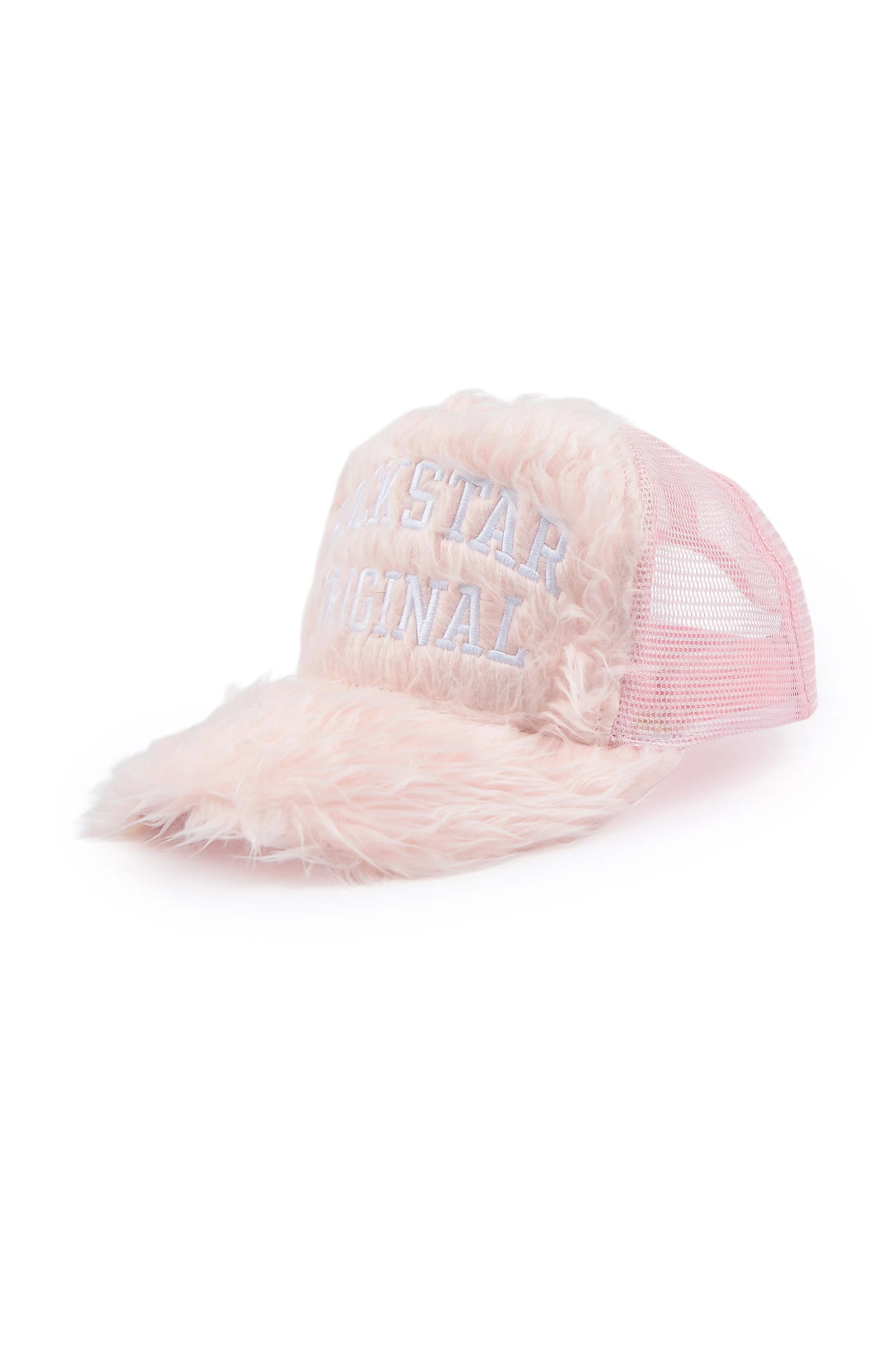 Girls Shaggy Pink Fur Trucker Hat