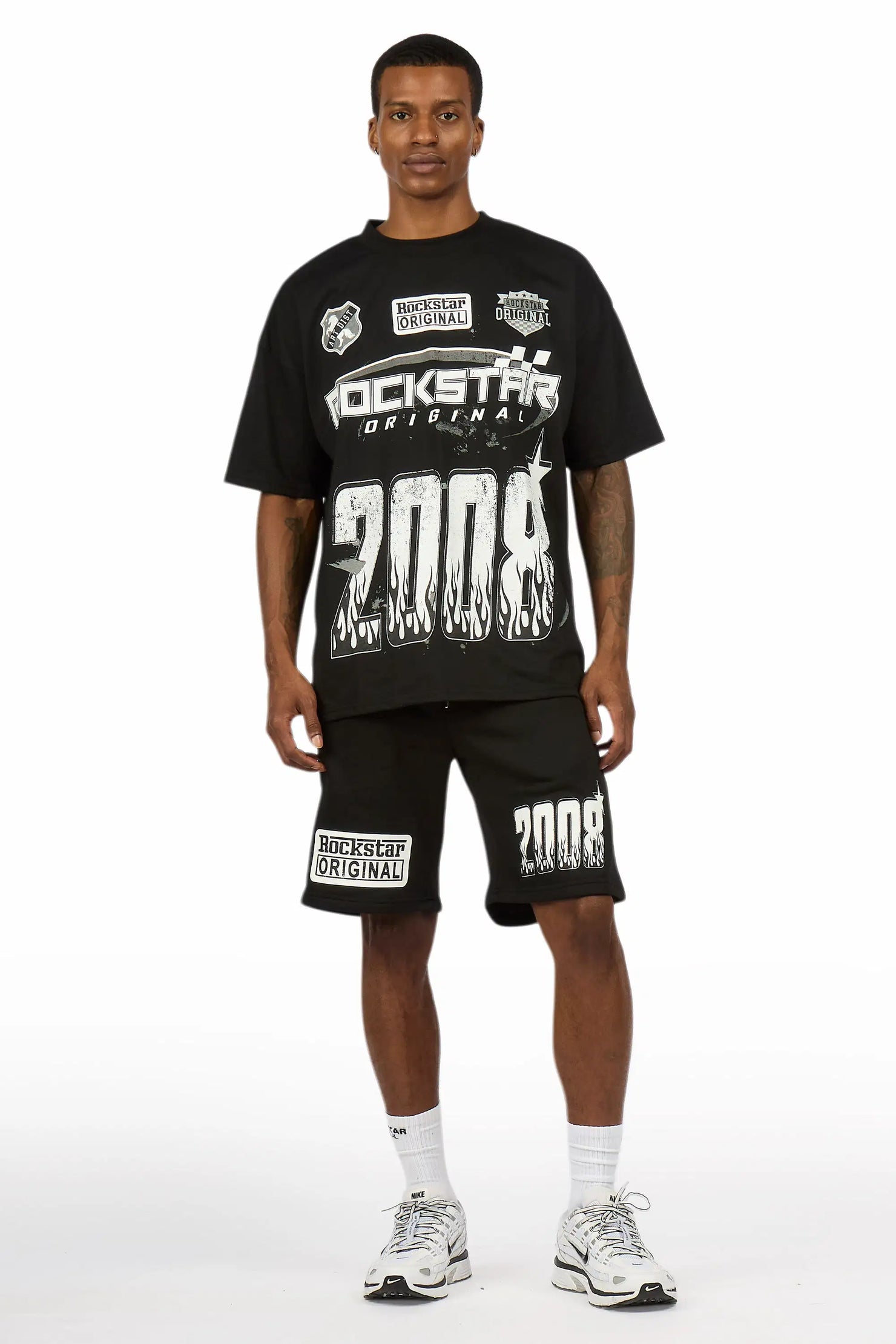 Amos Black/White Graphic T-Shirt Short Set