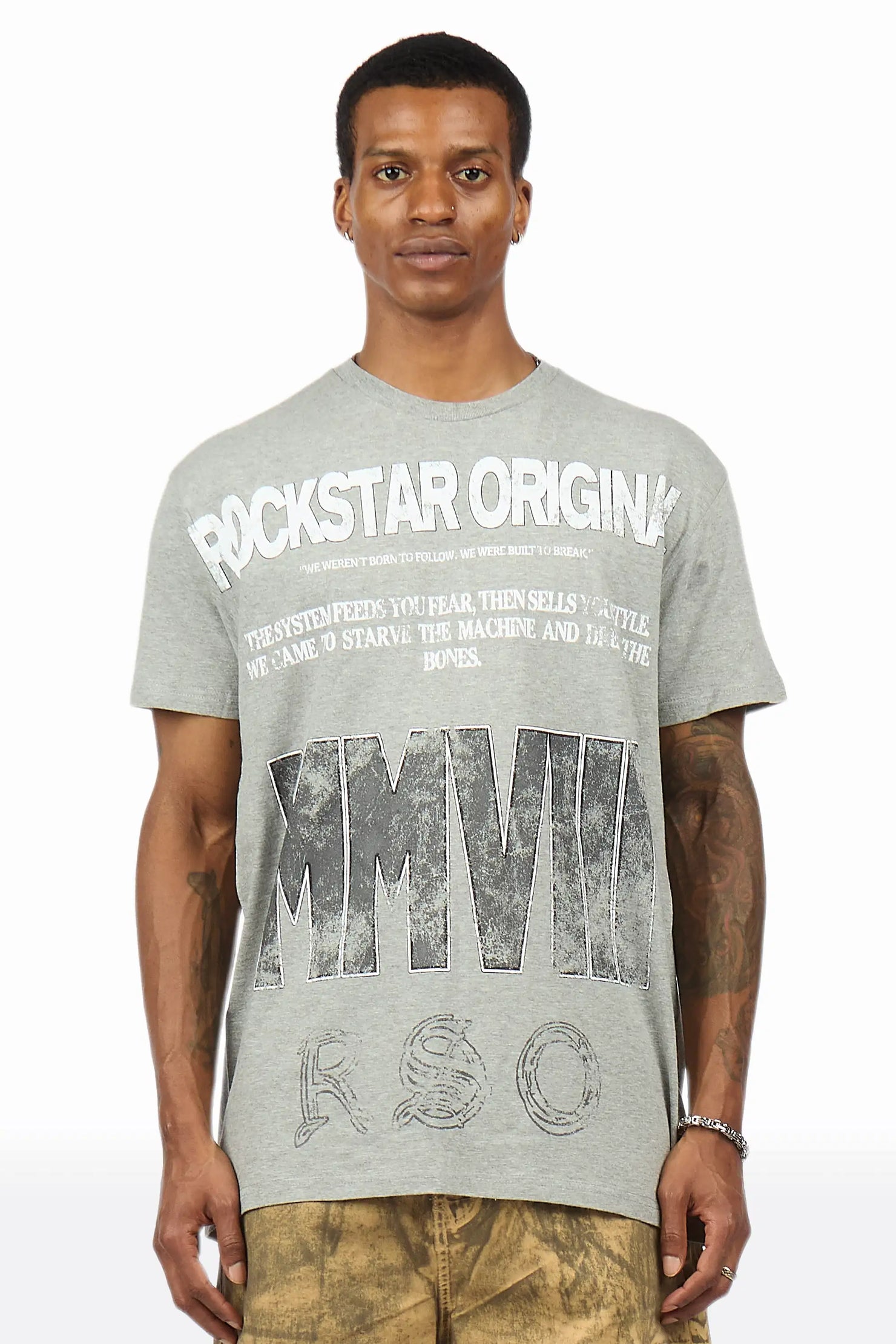 Caezor Grey Oversized Graphic T-Shirt