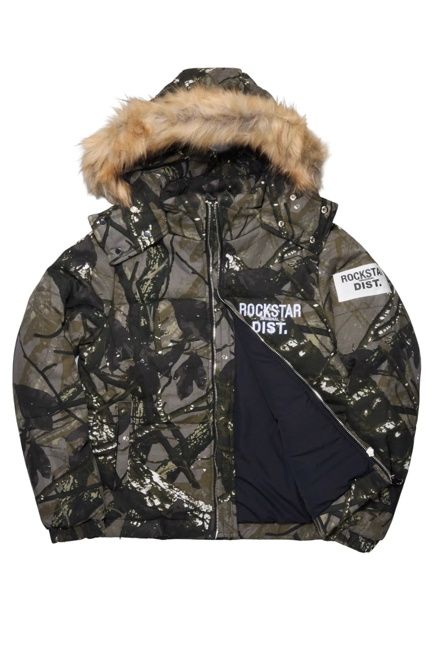 Bevis Camo Puffer Jacket With Faux Fur Hood