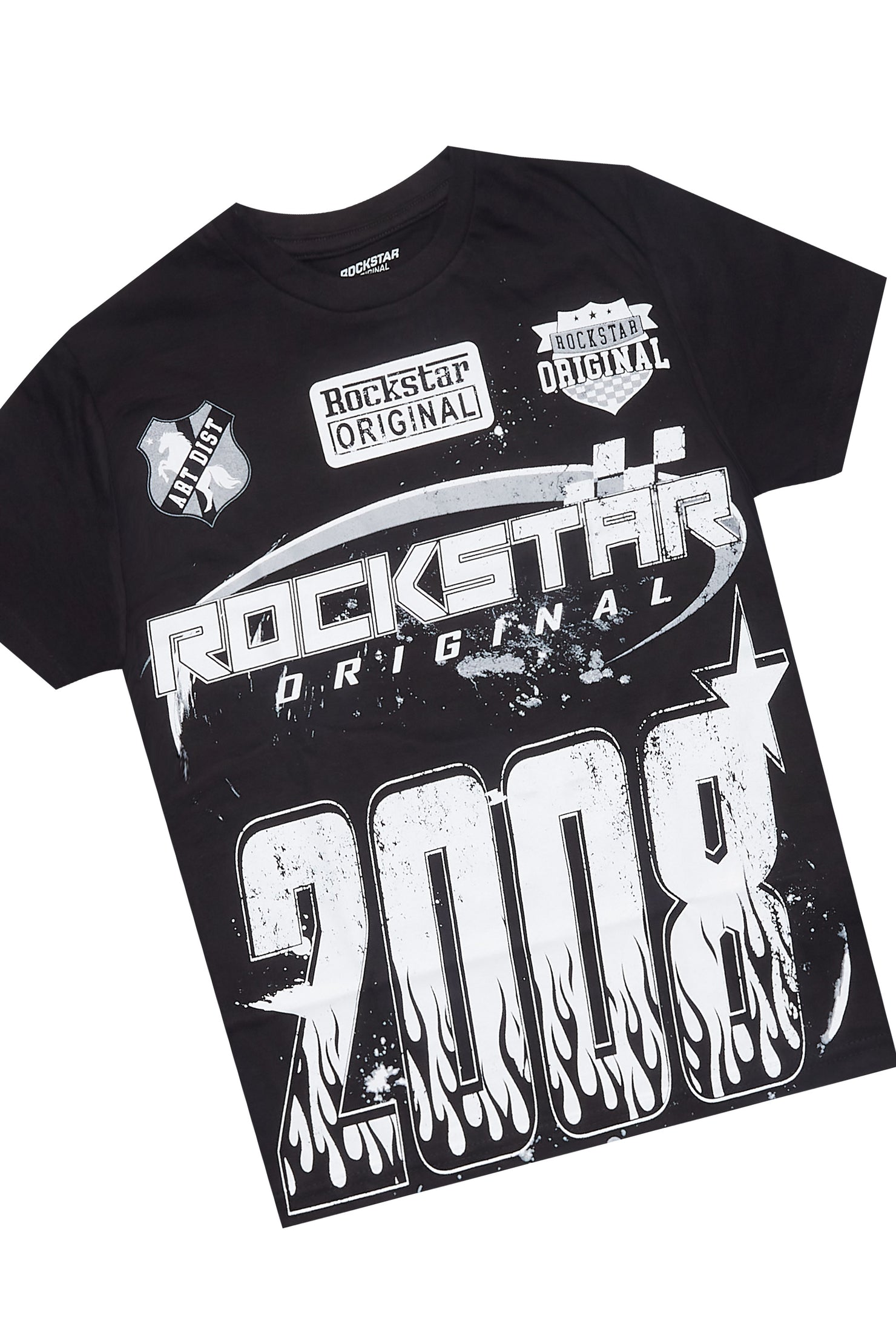 Boys Amos Black/White T-Shirt/Stacked Flare Jean Set