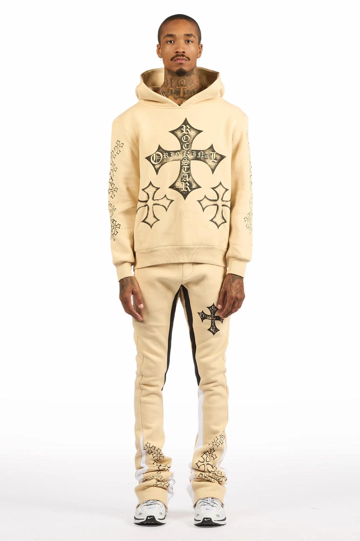 Marzion Beige/Black Hoodie/Super Stacked Track Set