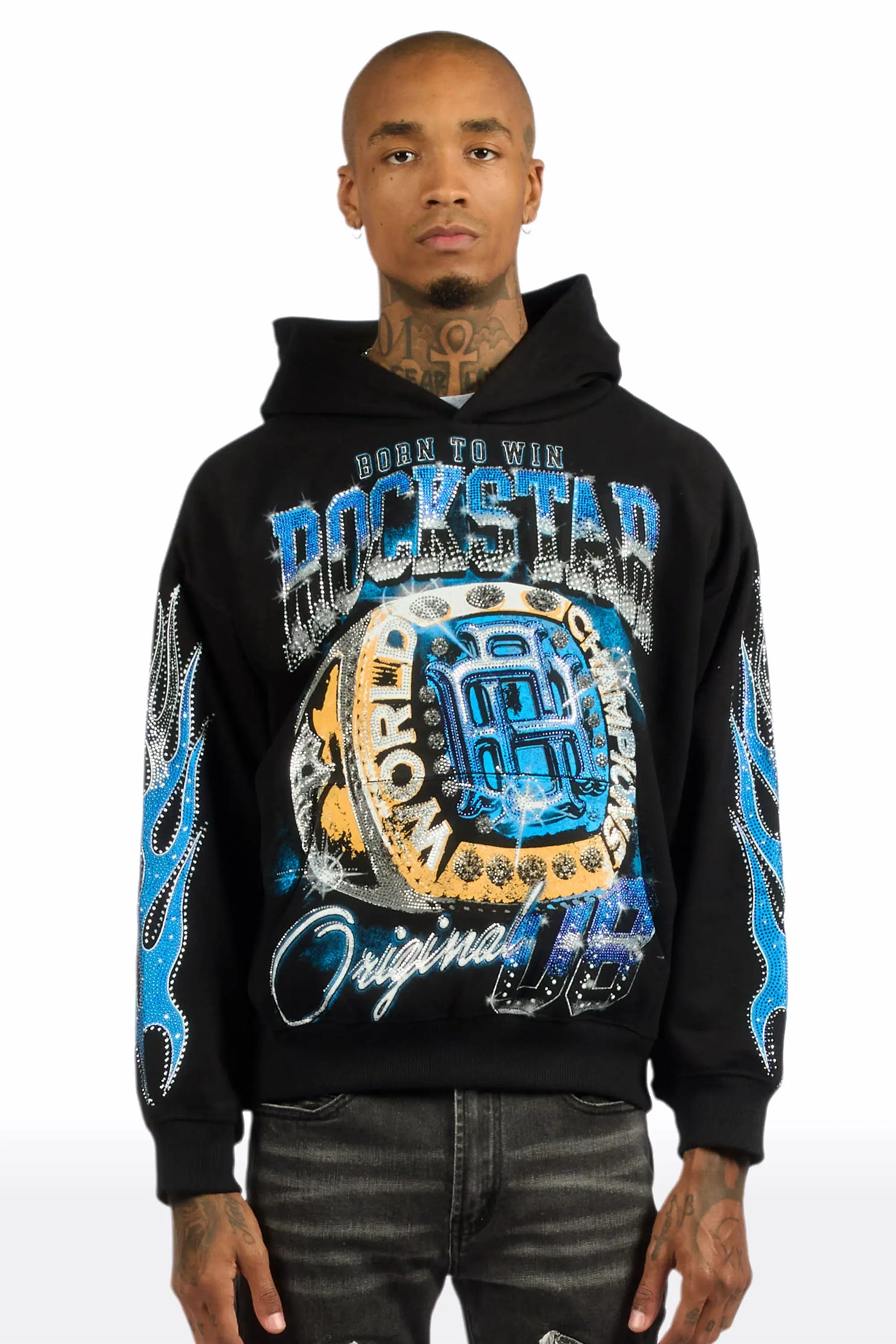Glans Black Rhinestone Oversized Hoodie