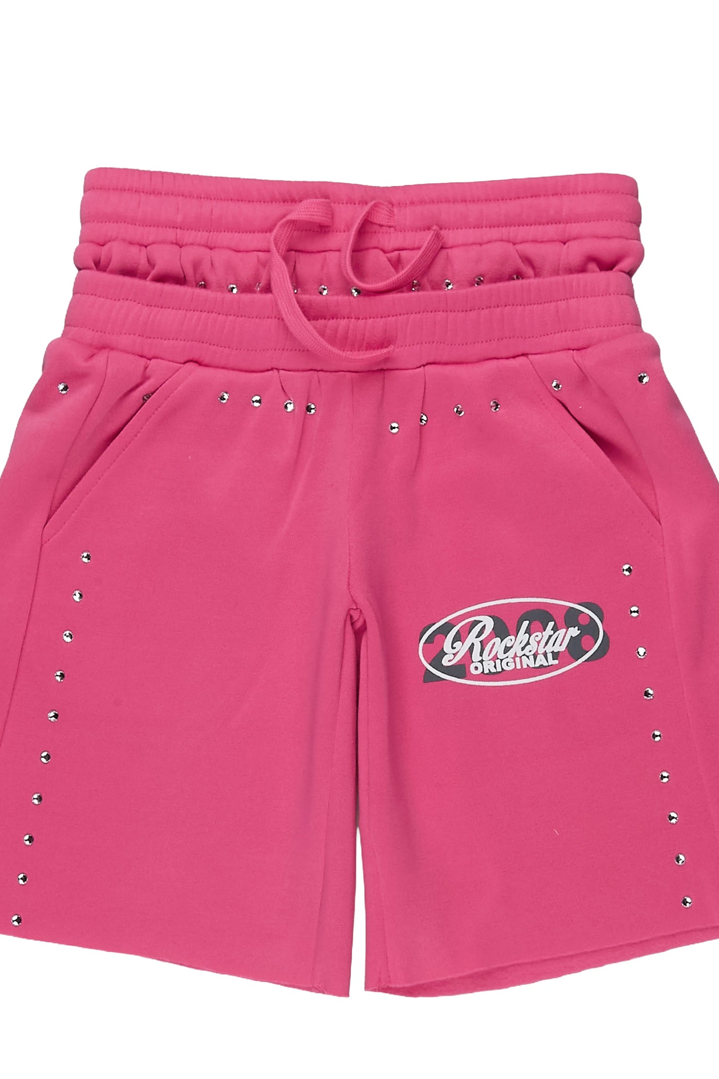 Girls Dezstany Pink Rhinestone Double Waisted Short