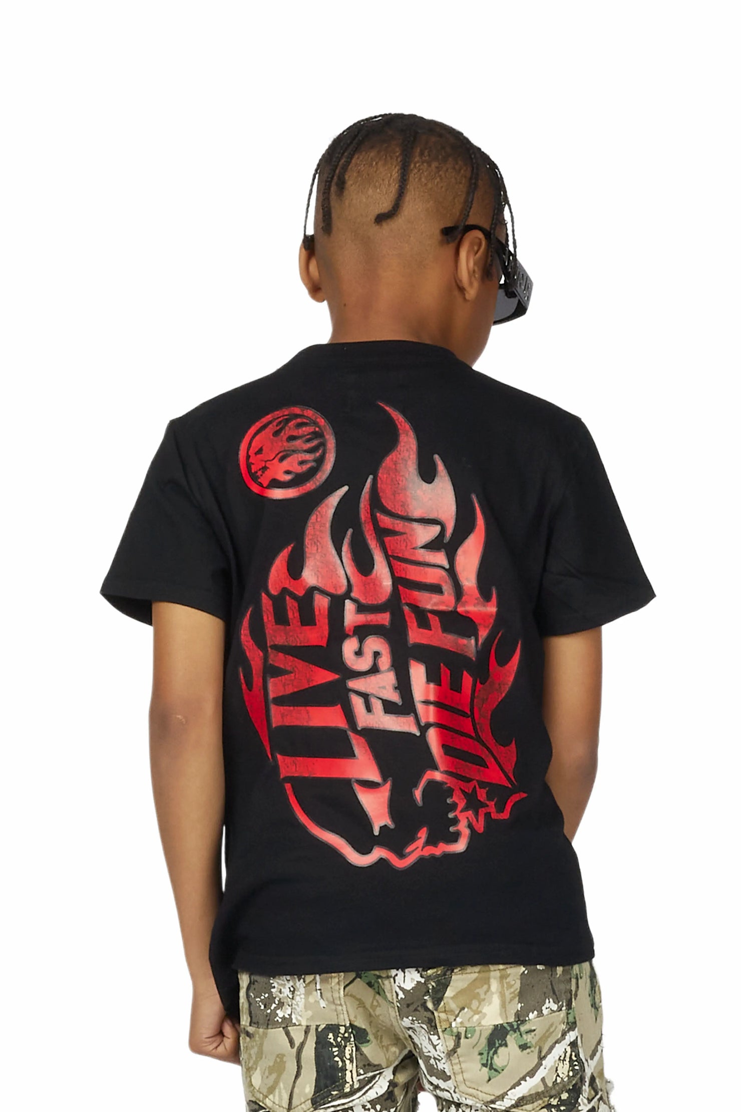 Boys Laran Black/Camo T-Shirt/Stacked Flare Jean