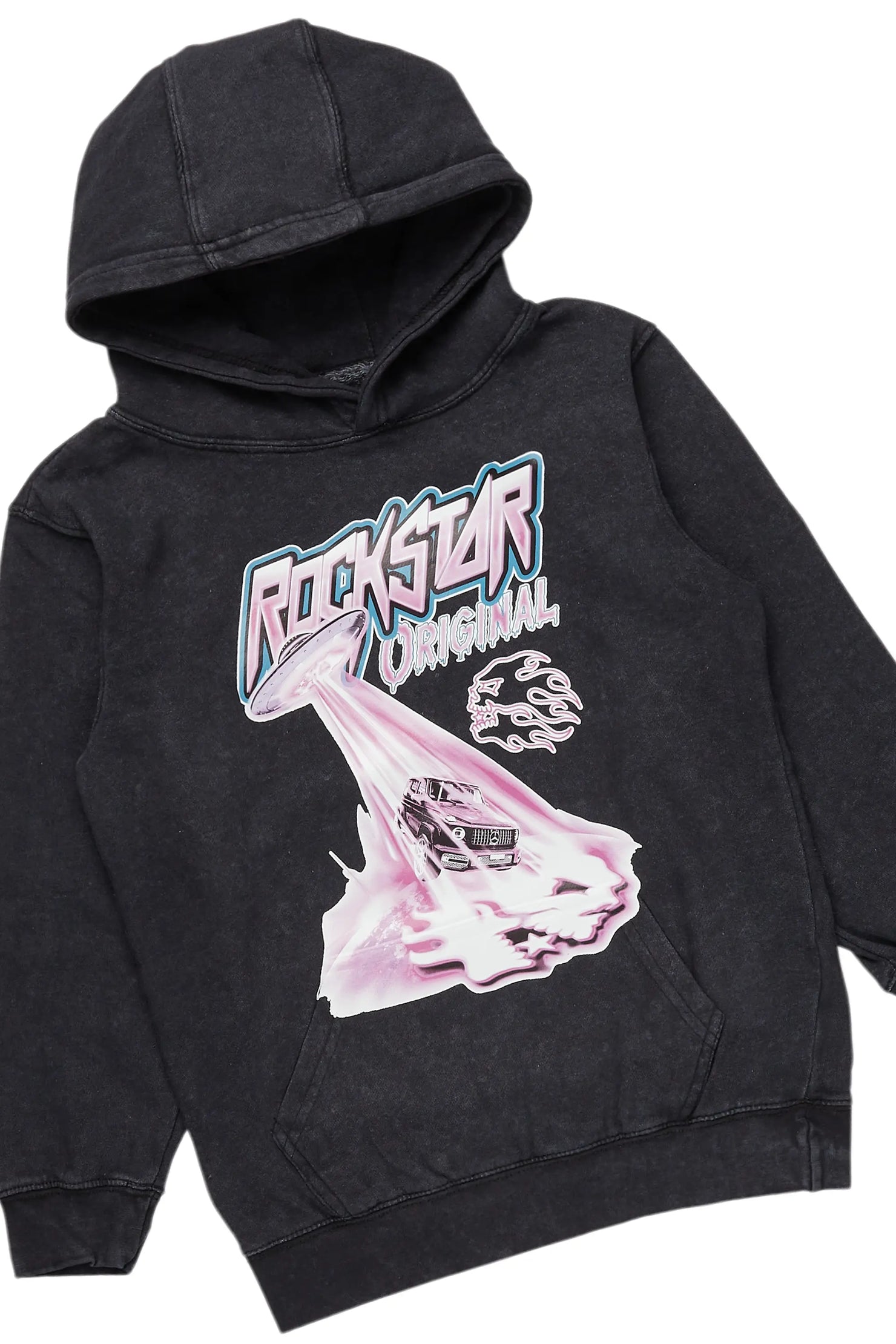 Boys Bede Vintage Black Hoodie/Stacked Flare Jean Set