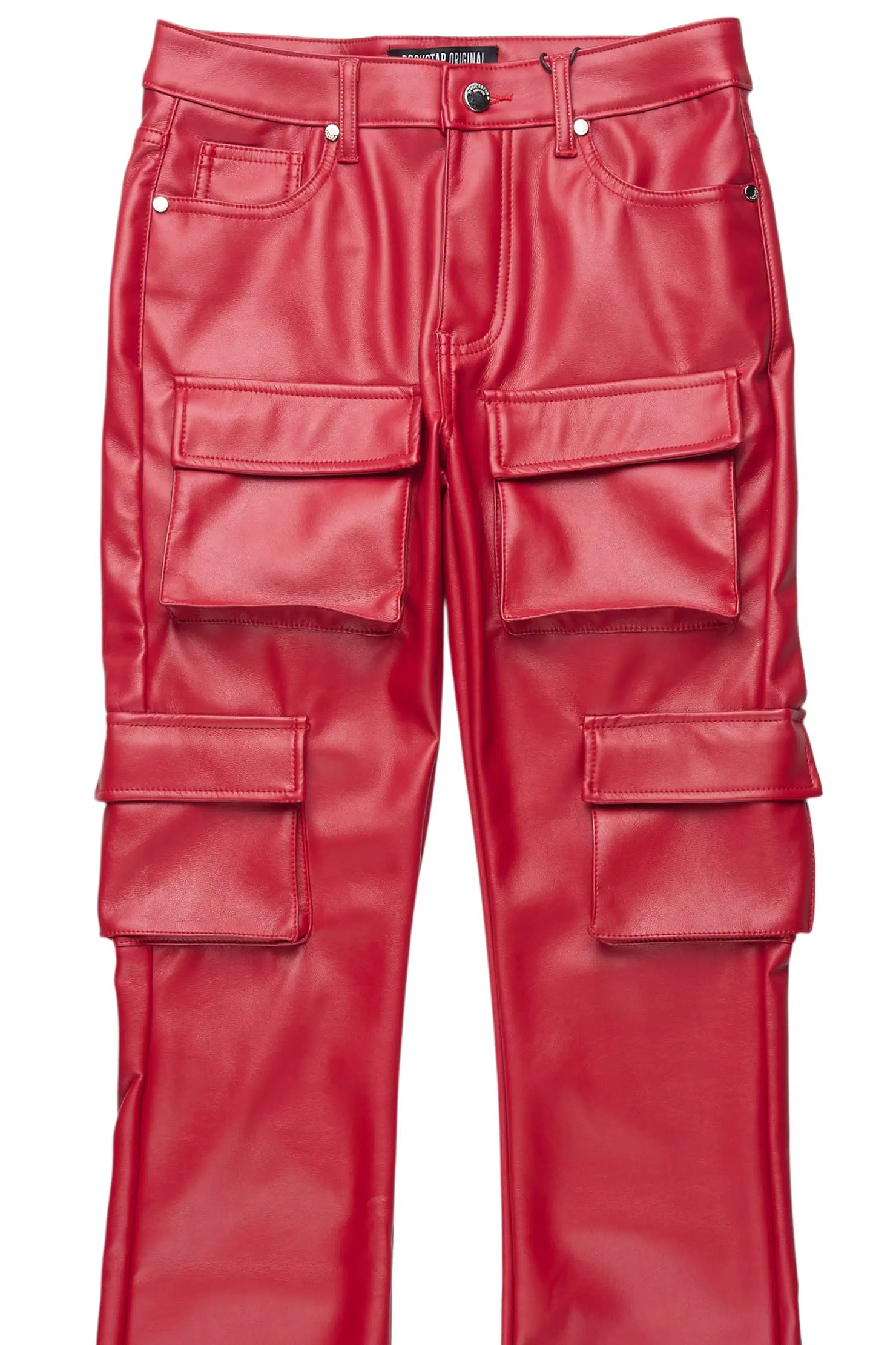 Caressia Red PU Cargo Stacked Flare Pant