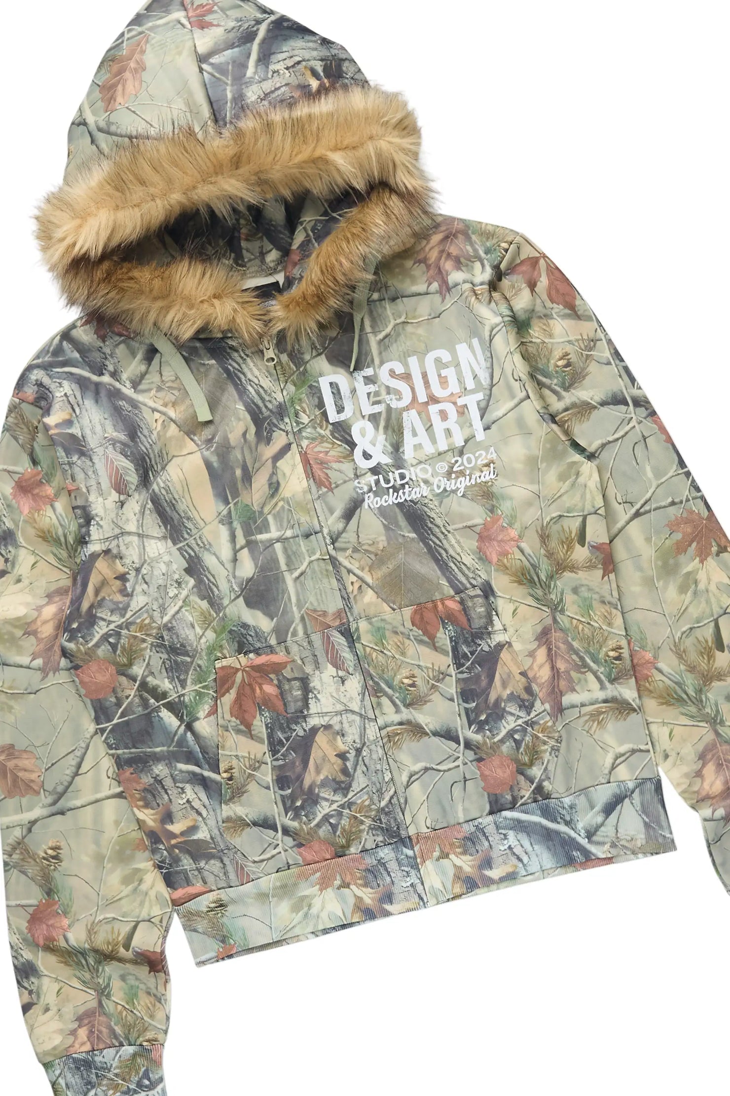 Sidney Tree Camo Zip Up Short Set with Fur Hood