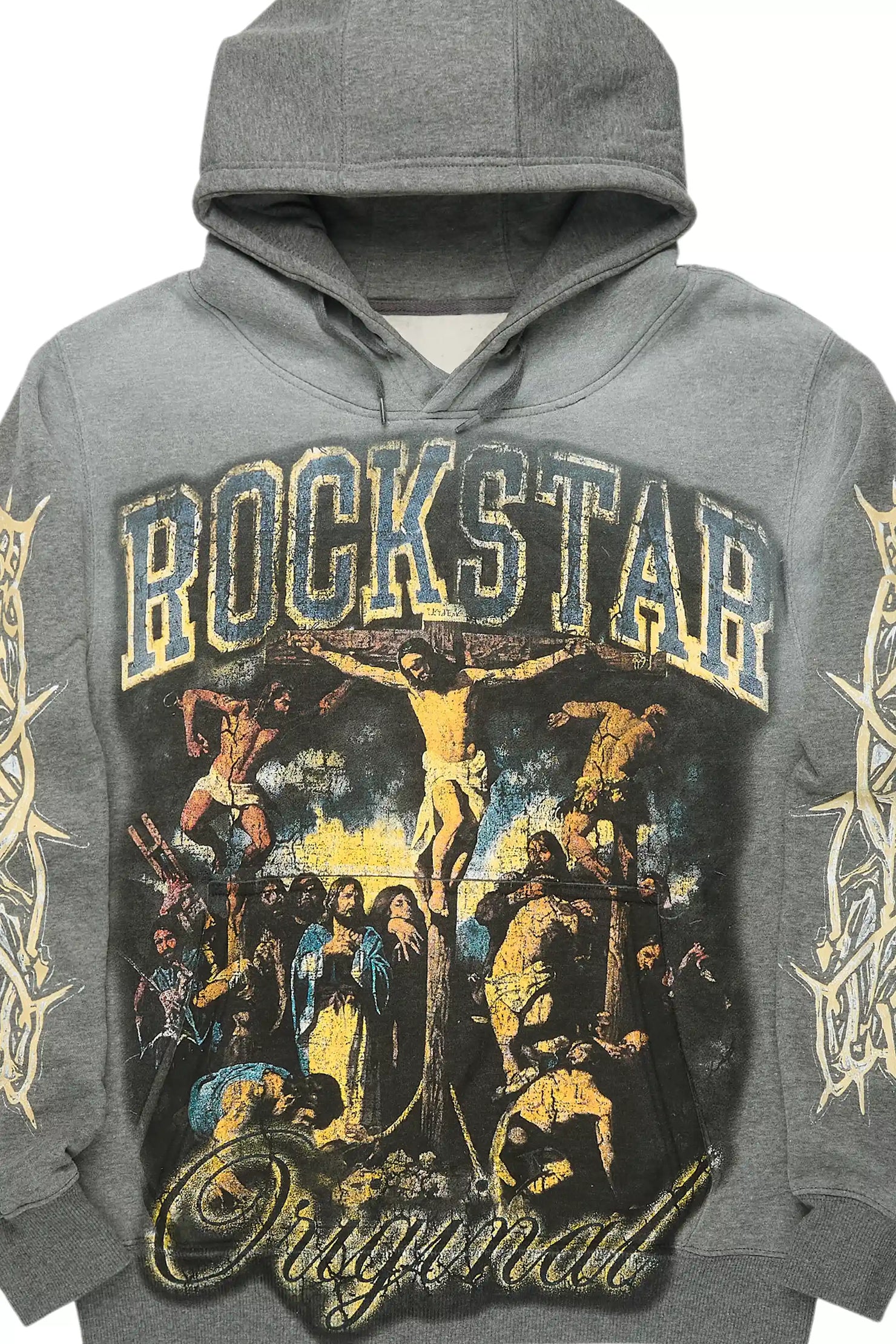 Waller Heather Grey Graphic Distressed Hoodie