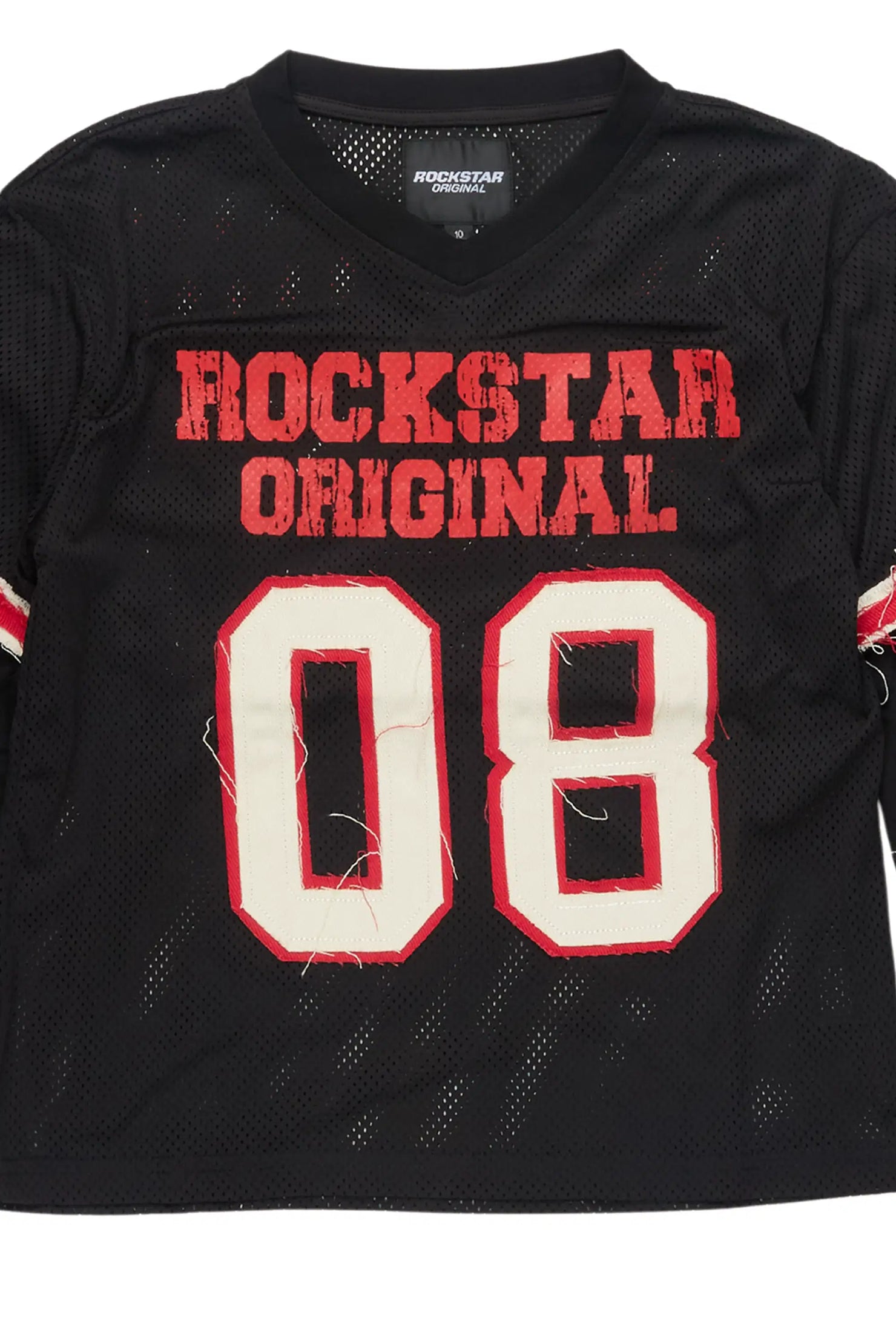 Boys Deston Mesh Black/Red/White Double Layer L/S Graphic T-Shirt