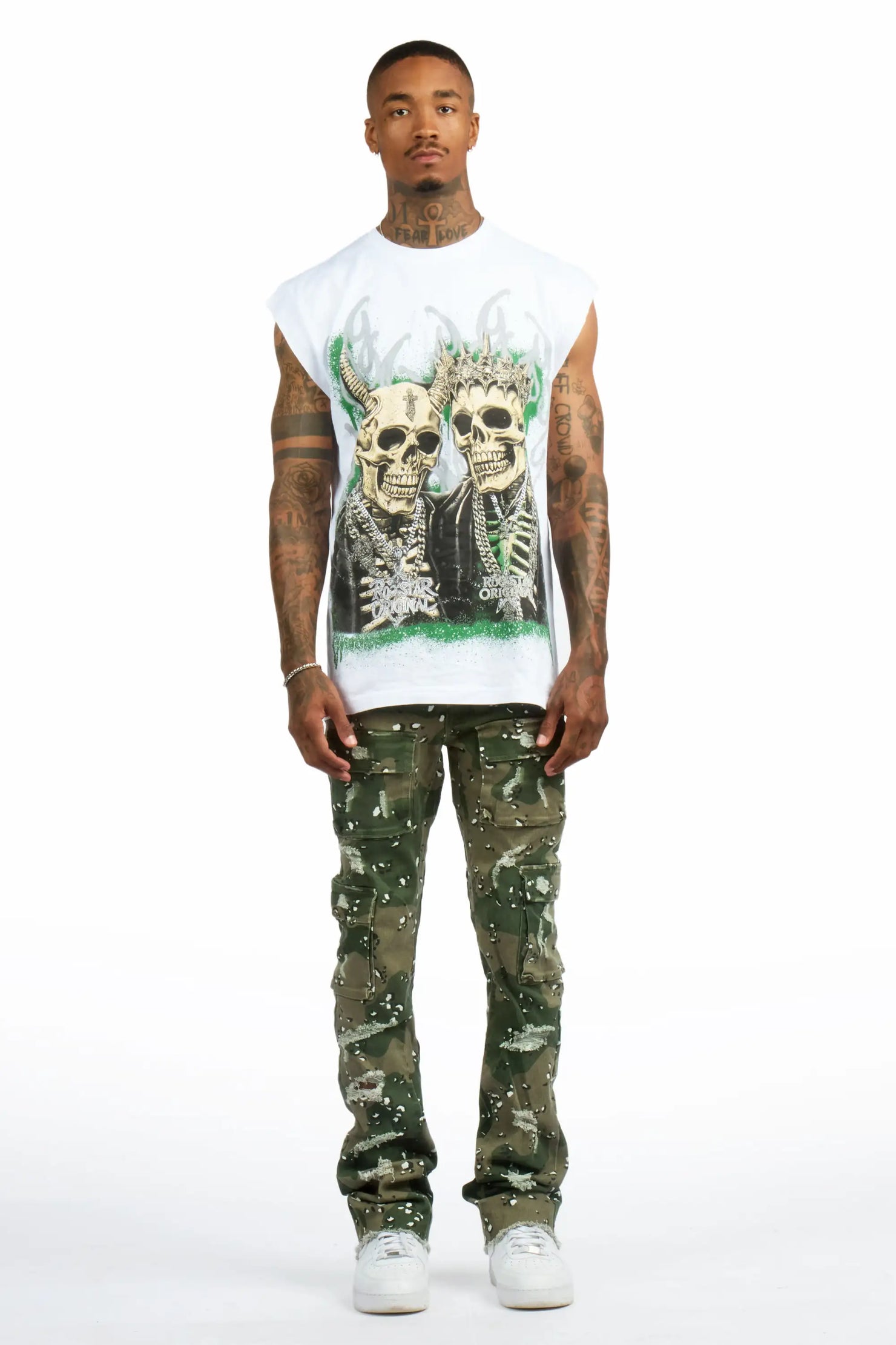 Kingston White/Camo Graphic T-Shirt & Kade Stacked Flare Jean Set