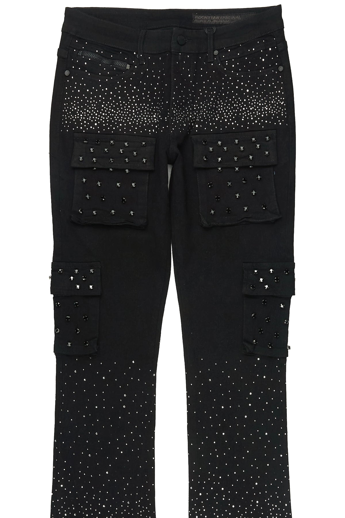 Arman Jet Black Rhinestone Stacked Fit Jean