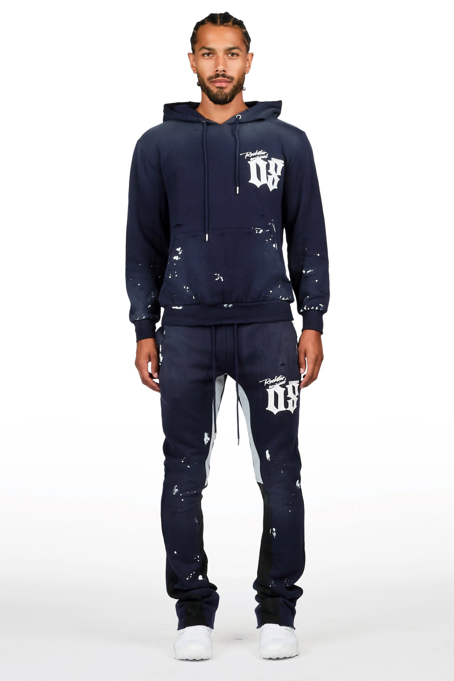 Raze Navy Hoodie/Stacked Flare Pant Track Set