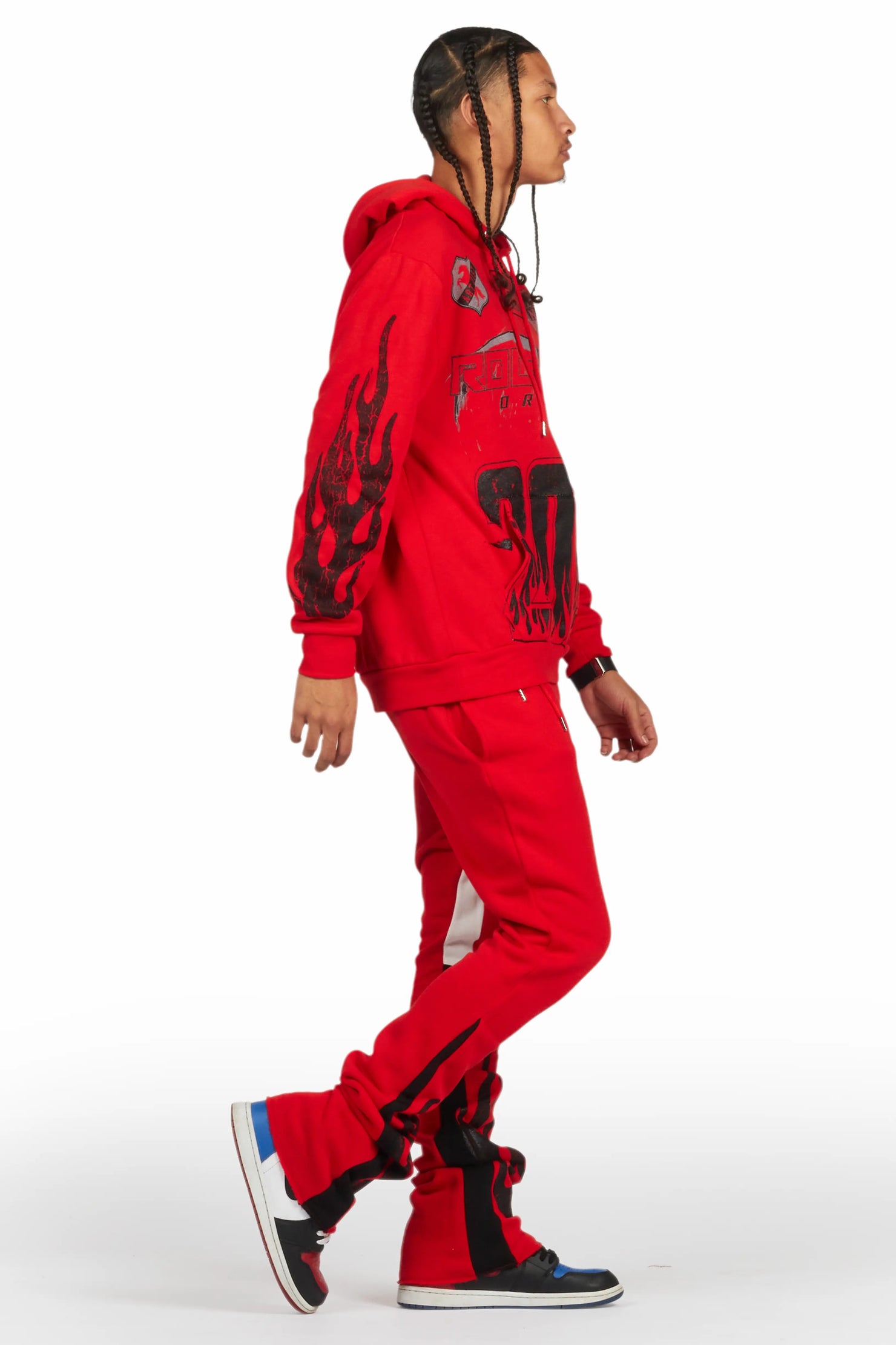 Amos Red Hoodie/Stacked Flare Track Set