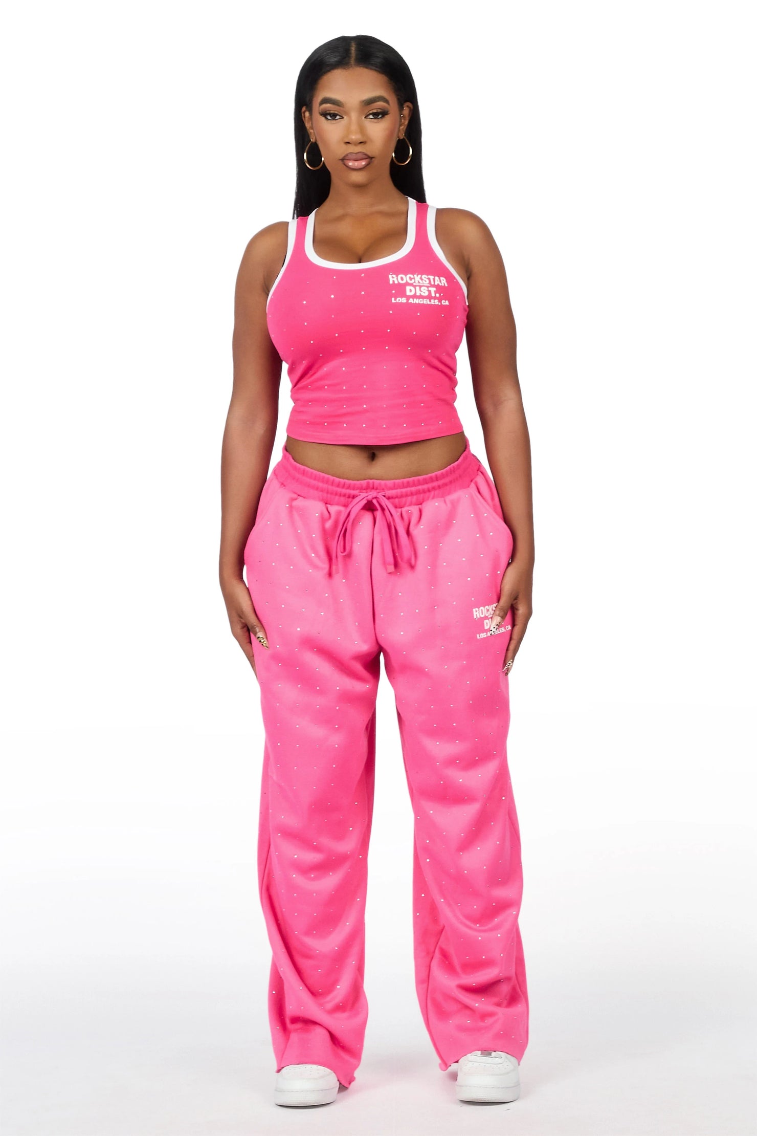 Kelecia Pink Rhinestone Tank Baggy Track Set