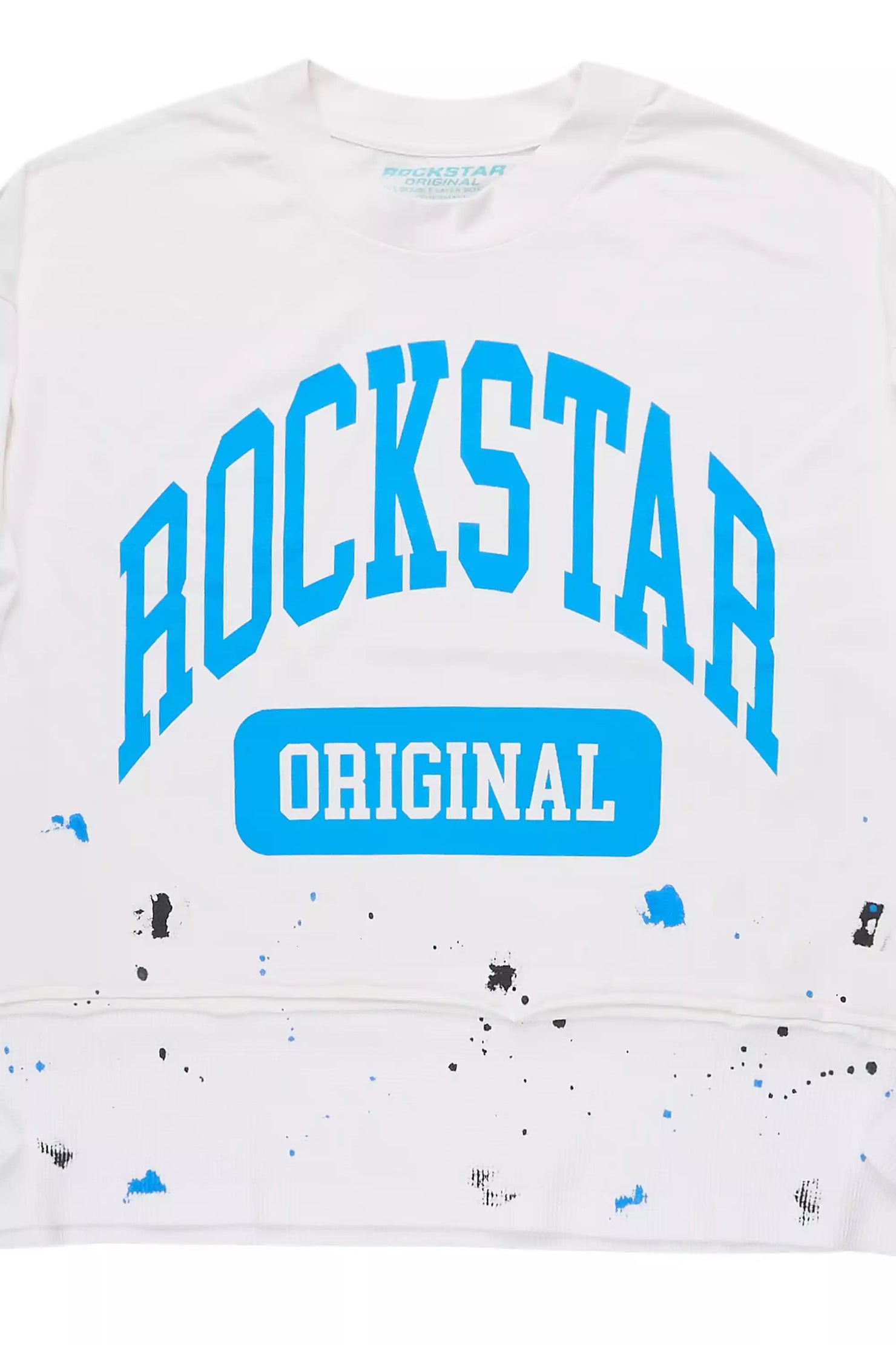 Rainer White/Blue Boxy Crop Double Layer Tee