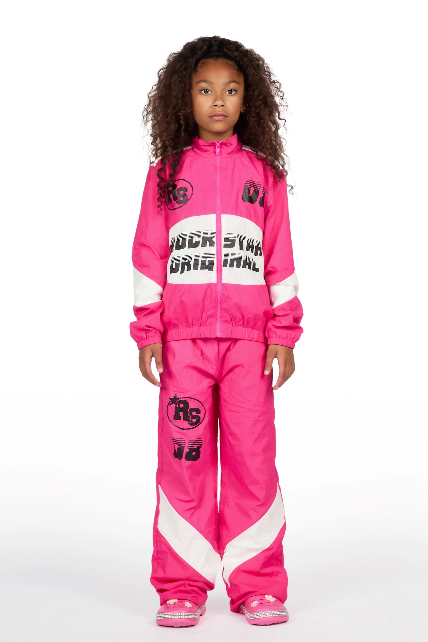 Girls Wayra Fuchsia/White Windbreaker Jacket Track Set