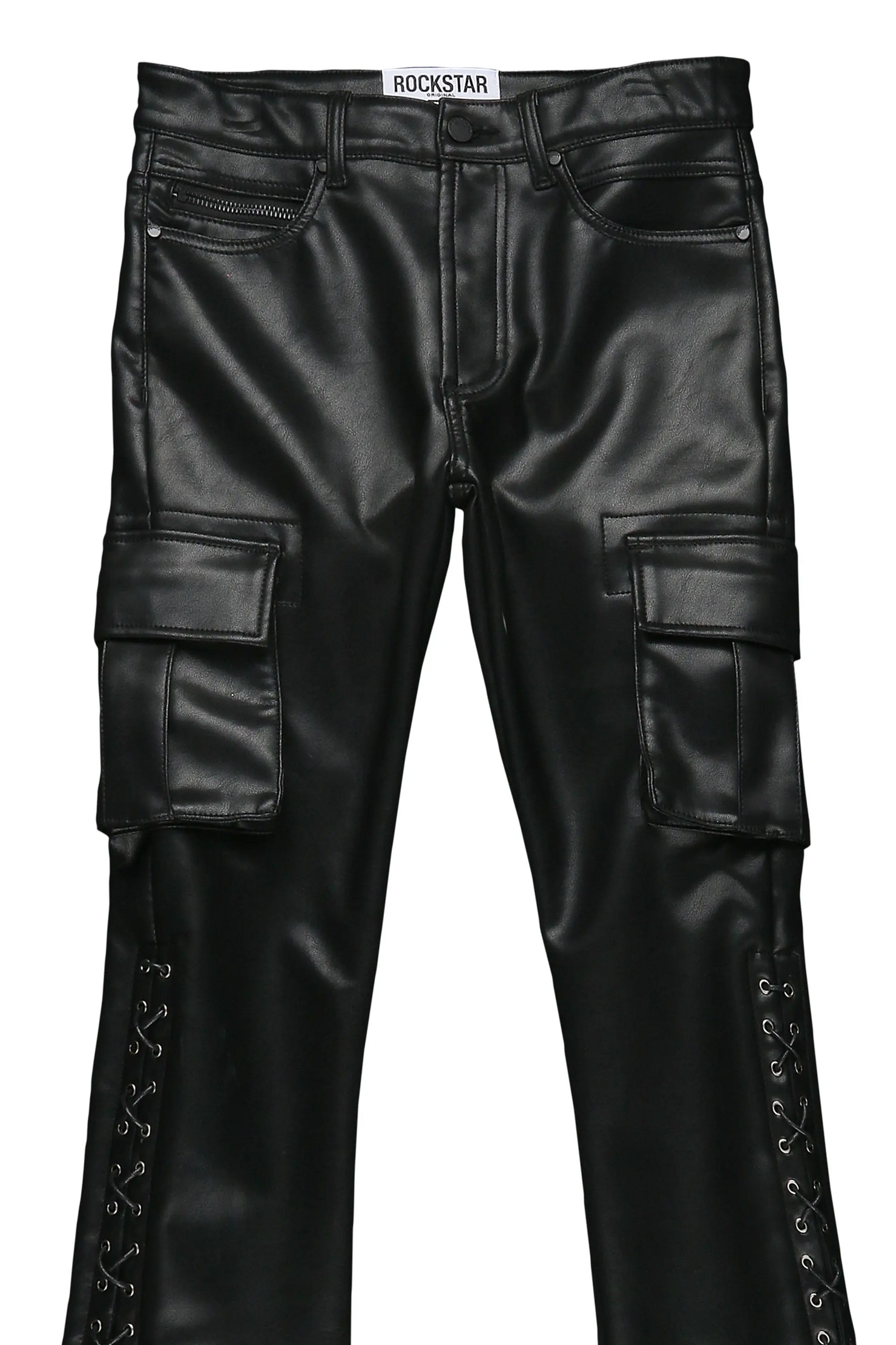 Honor Black Faux Leather Stacked Flare Jean