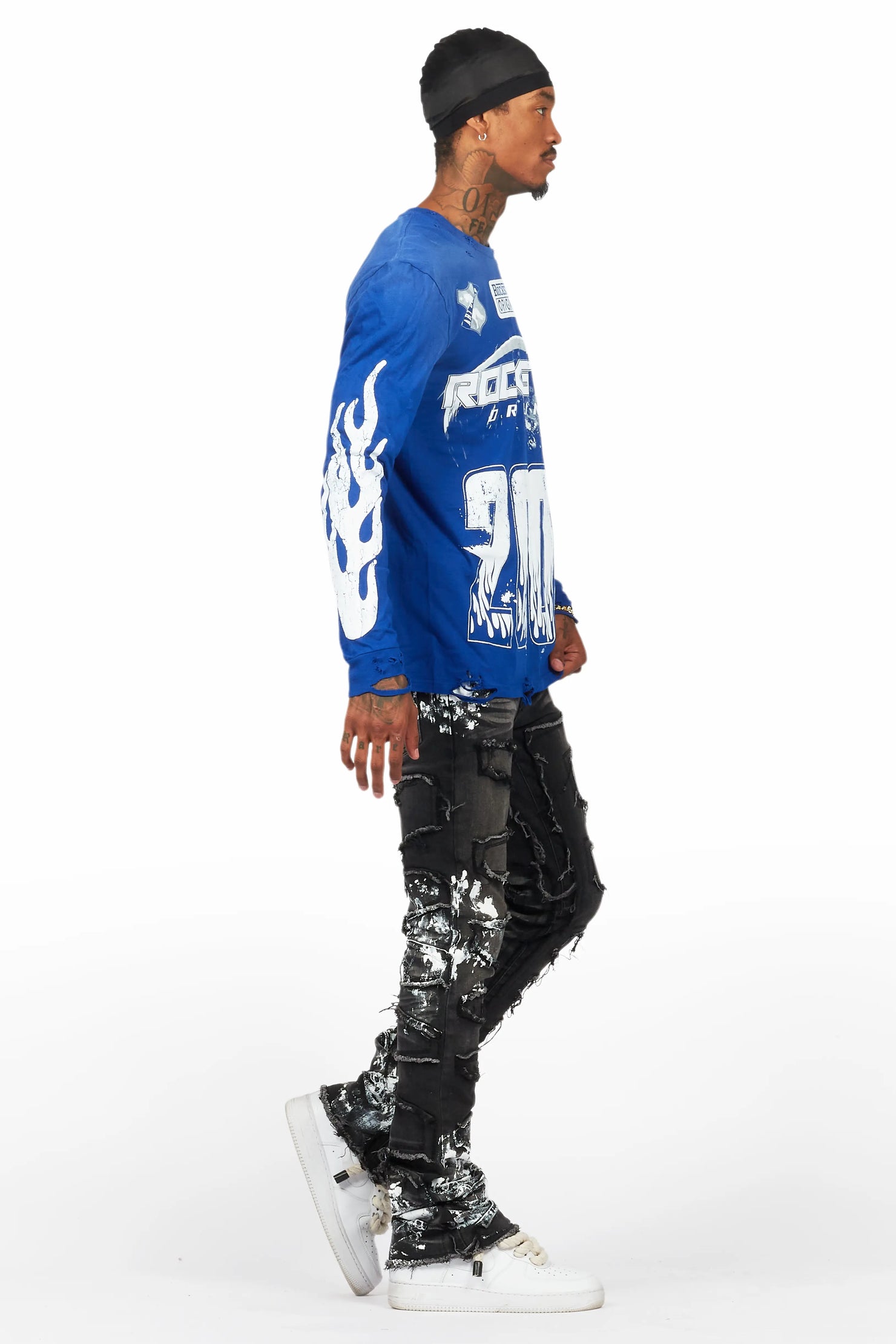 Amos Royal Blue Long Sleeve Graphic T-Shirt