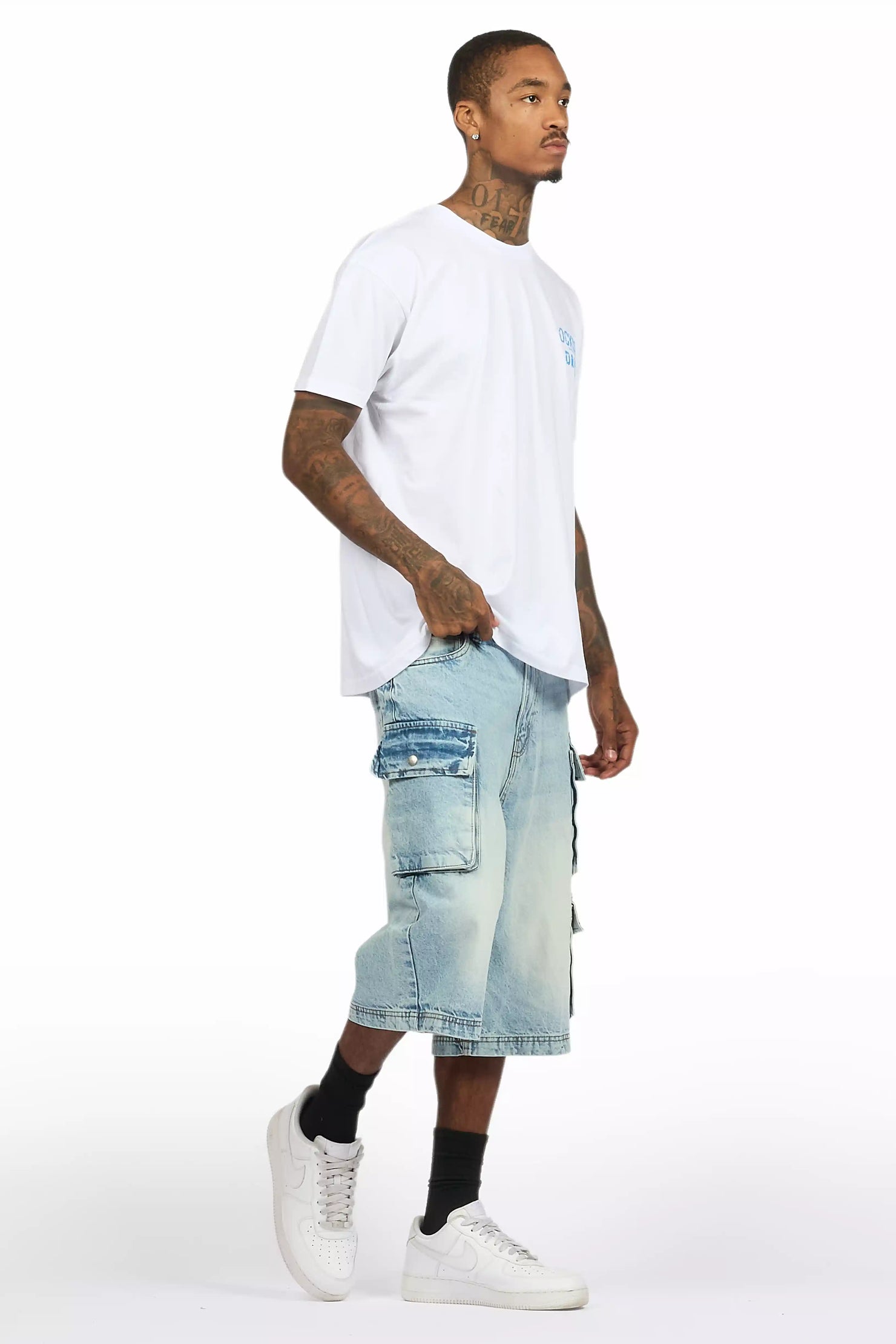 Lake White/Blue T-Shirt Denim Jort Set