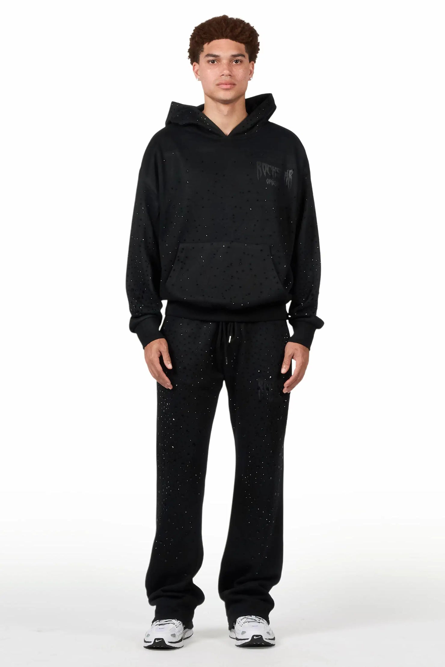 Twinkle Black/Black Rhinestone Hoodie Relaxed Track Set
