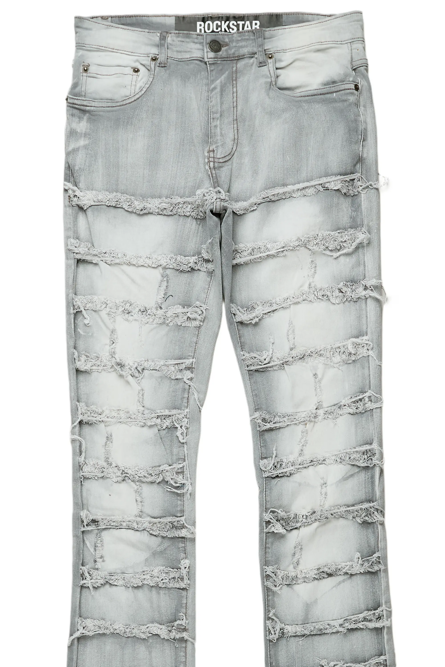 Waylon Grey Frayed Super Stacked Flare Jean