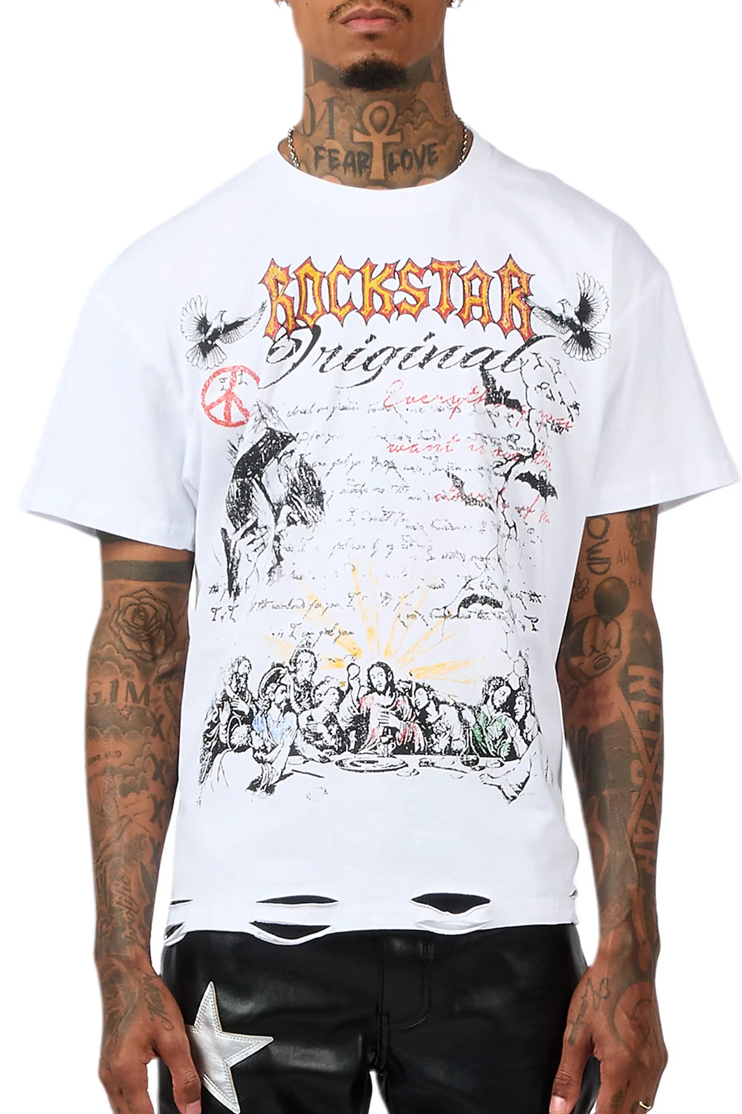 Supper Sketch White Oversized Graphic T-Shirt